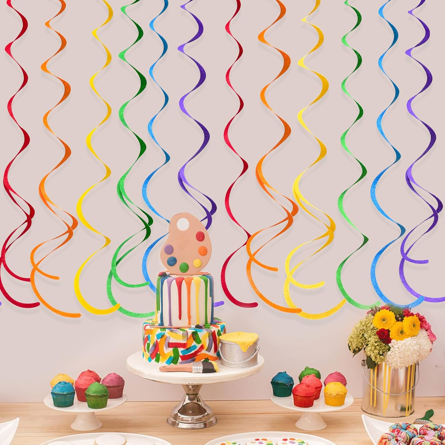 36Pcs Colorful Hanging Swirl Decorations Felt Swirl Streamer Spiral Ceiling Garland for Birthday Baby Shower Wedding Bridal Shower Rainbow Carnival Fiesta Festival Pride Party Decorations Supplies image number 5