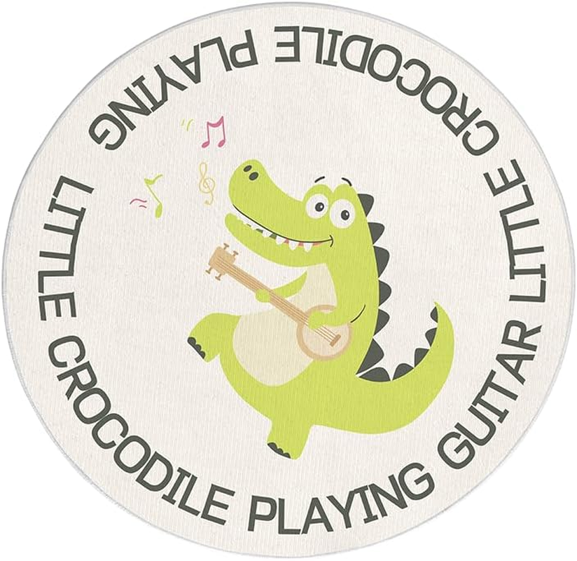 Round Play Mat, Anti-Slip, Green Crocodile, Animal, Cartoon, Cute, Kids Room Decor, Children'S Room Rug, Floor Rug, Area Rug, Diameter 80Cm/31.5&rsquo;&rsquo; image number 6