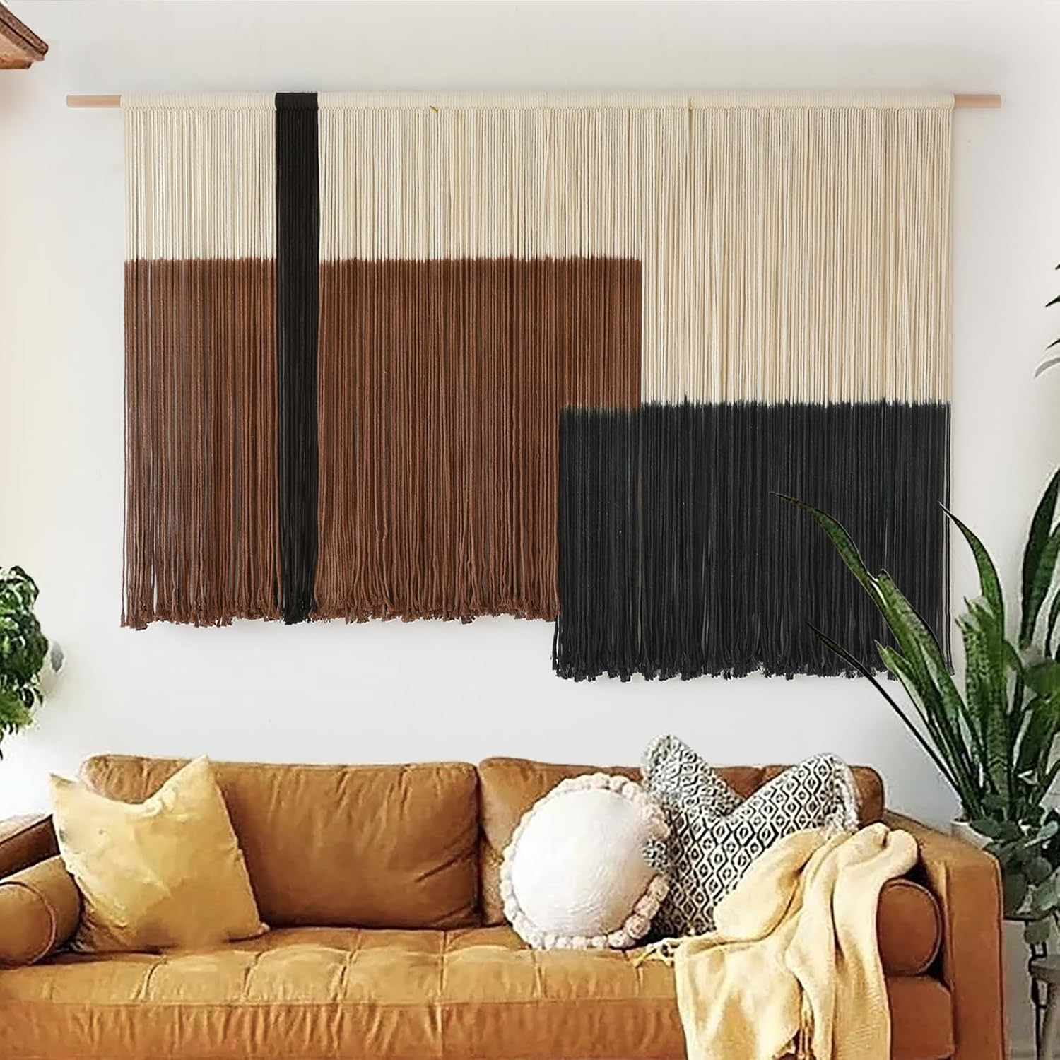 Macrame Wall Hanging Large Dip Dye Tapestry Fiber Wall Art Boho Bedroom D&eacute;cor 57''W*35''L - Coffee image number 7