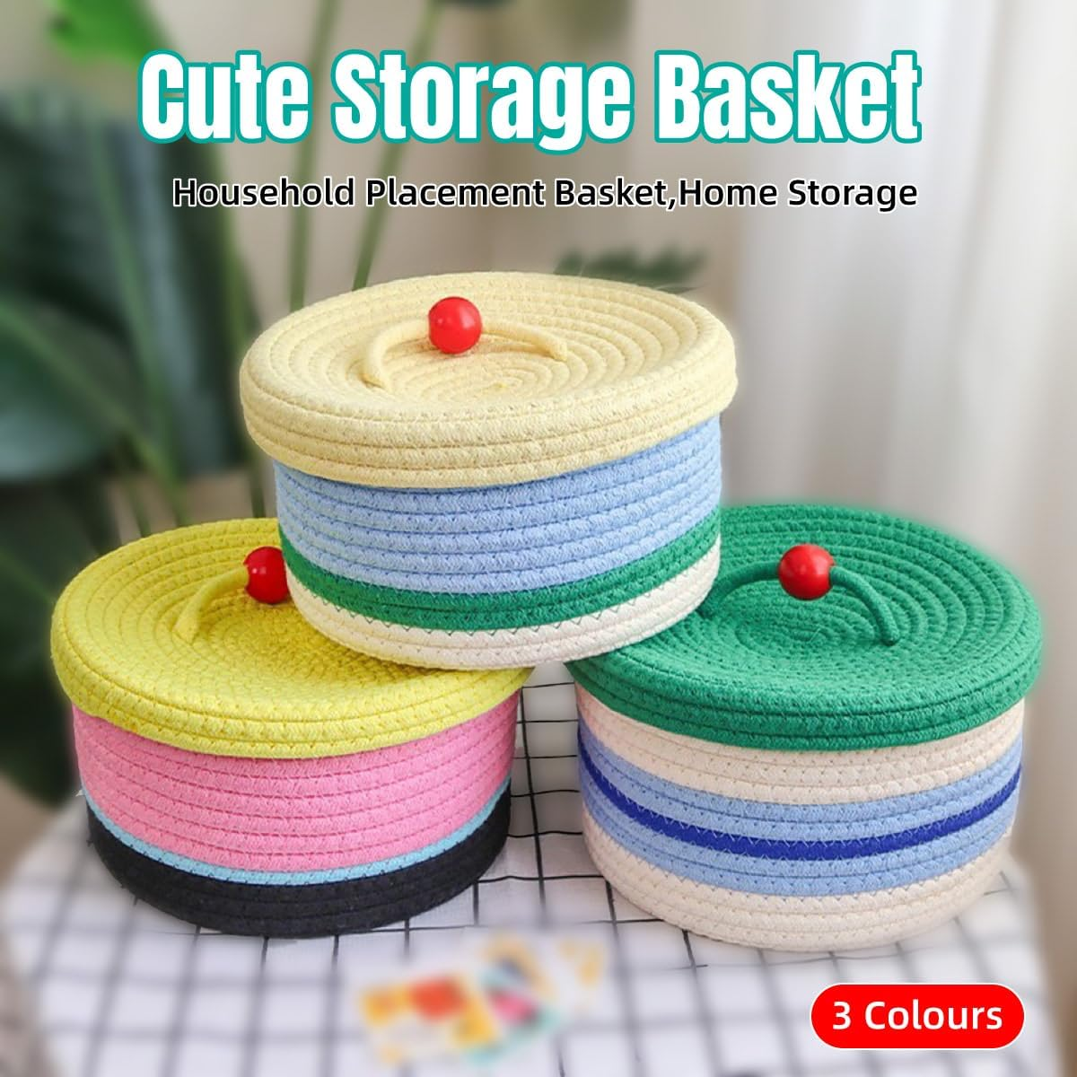 AIMALL Dopamine Storage Basket, Cotton Weave Colorful Desktop Organizer, Ideal for Cosmetics, Toys, Creative Cream Cake Theme, 9.05 X 5.51 Inches image number 5