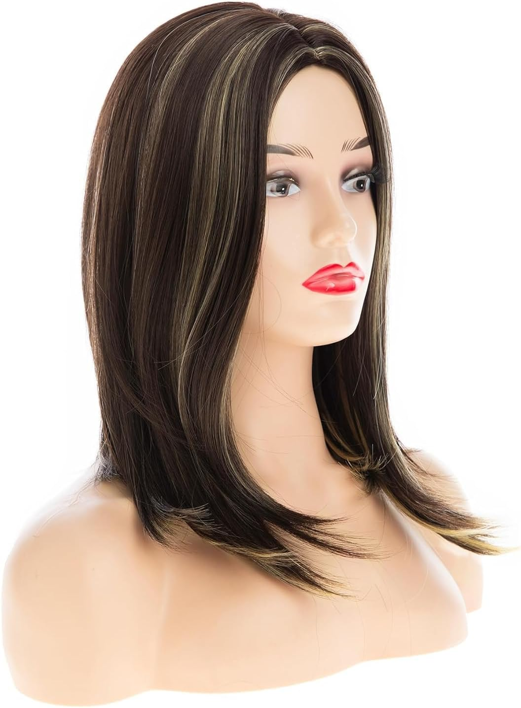 Beweig Brown Wigs for Women Shoulder Length Straight Middle Part Natural Synthetic Cosplay Replacement