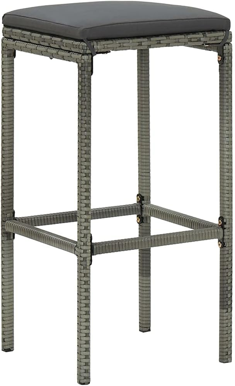 Vidaxl Set of 6 Poly Rattan Bar Stools - Grey, Modern Design, Steel Frame, Weather-, Removable and Washable Seat Cushion image number 5