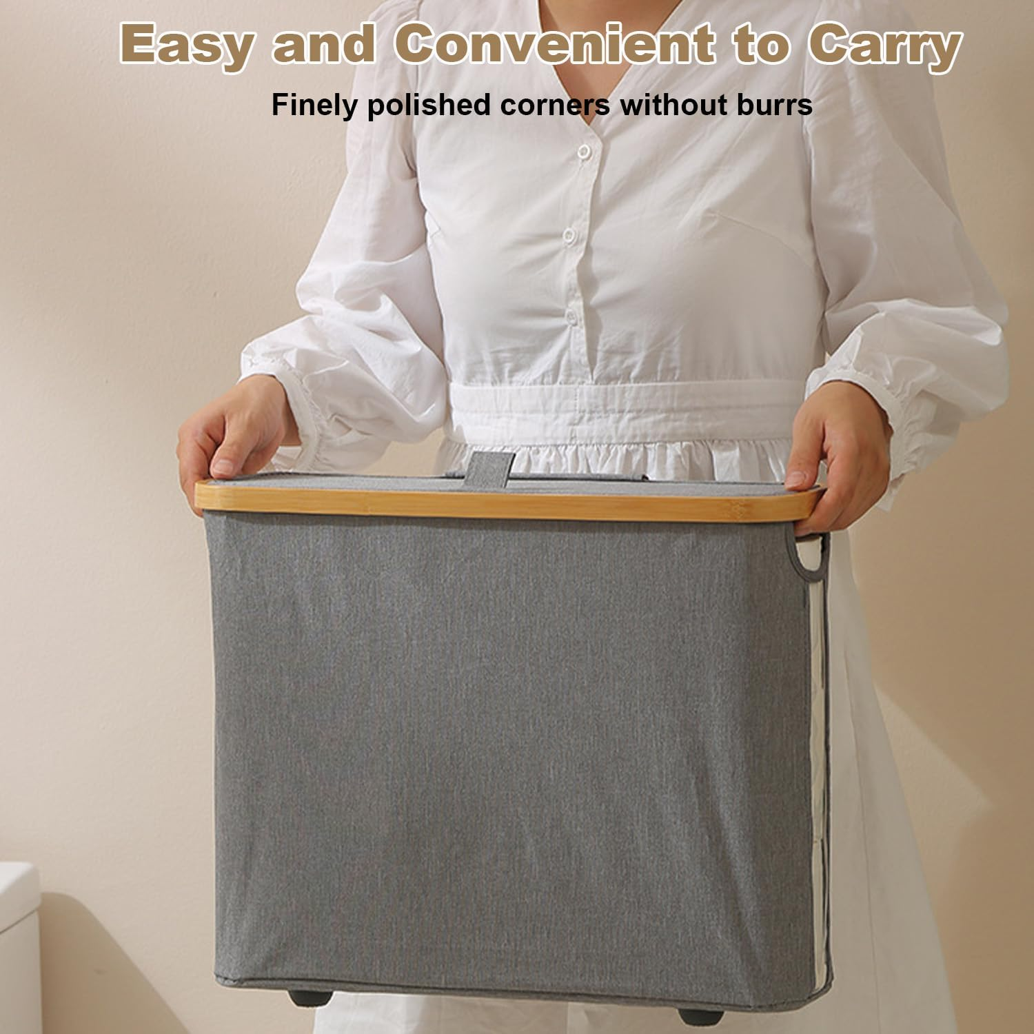 Toilet Paper Storage Basket, Toilet Paper Storage with Lid, Toilet Paper Organizer for Bathroom, Free Standing Toilet Paper Holder, Toilets Holder for up to 12 Rolls, for Bathroom (White) - Grey With Cloth Cover image number 3