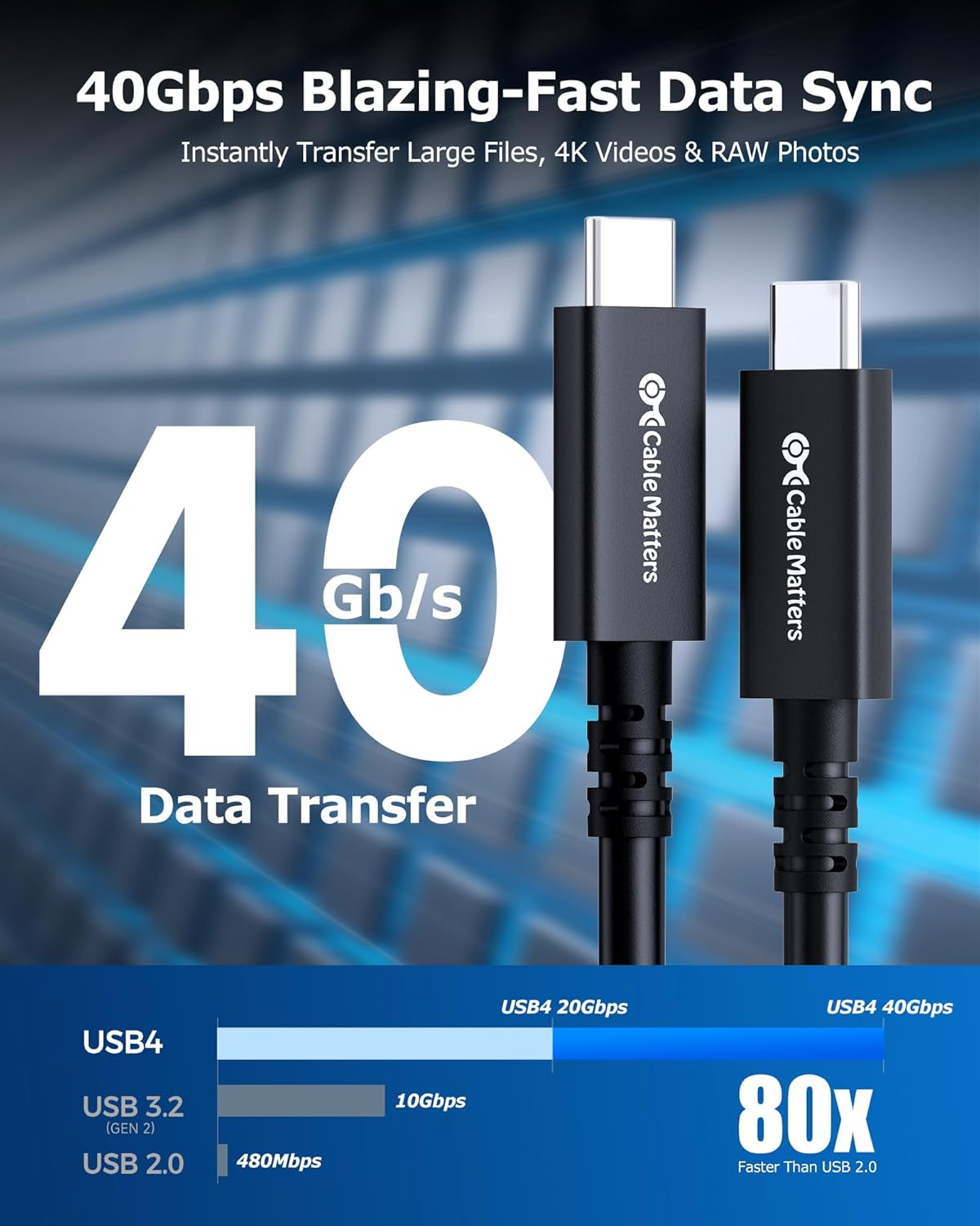 Cable Matters 40Gbps Active USB4 Cable 9.8 Ft / 3M with 8K Video & 100W Charging, Compatible with Thunderbolt 4/3, USB C for VR Headset, Docking Stations, Macbook, DELL XPS, Surface Pro and More image number 3