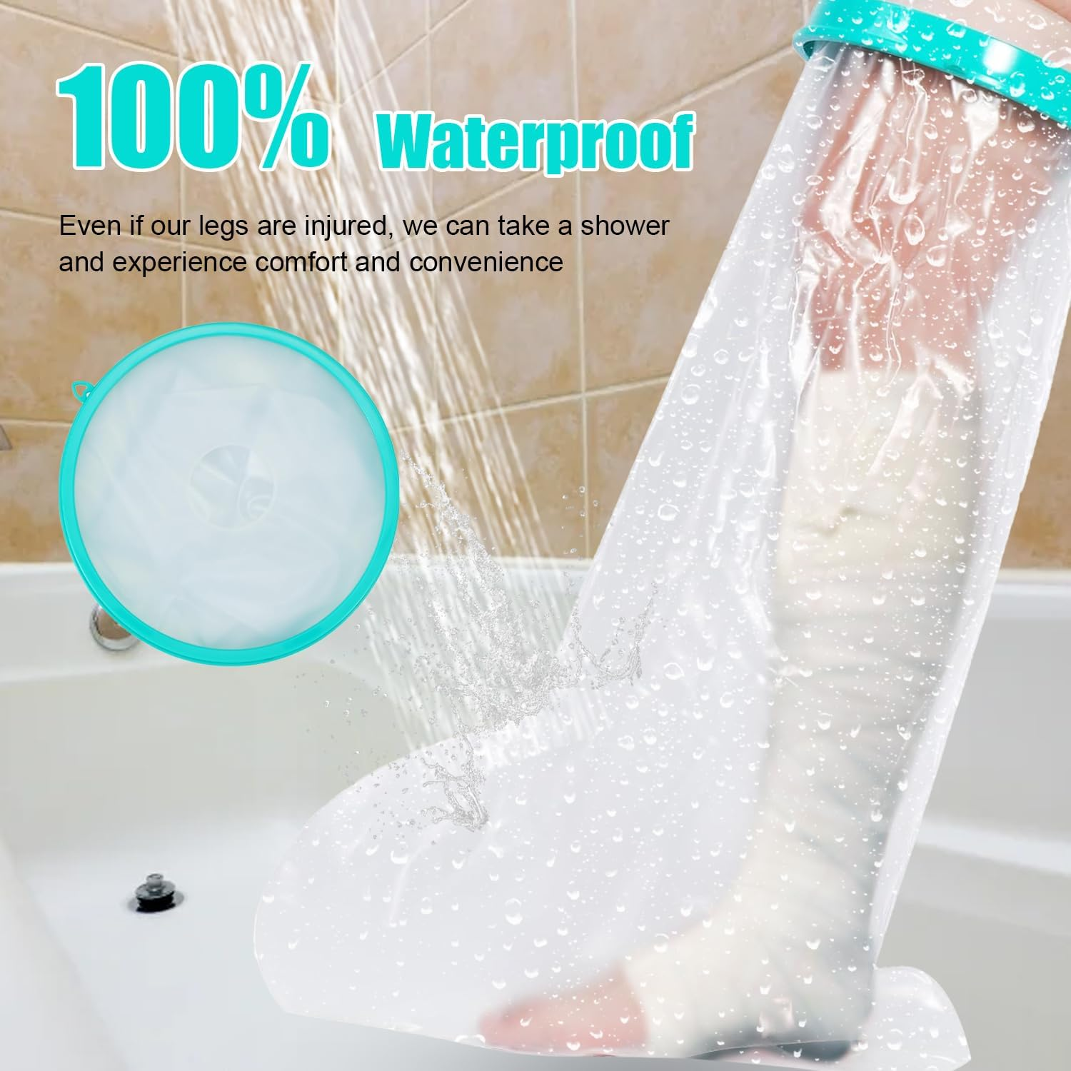 Waterproof Leg Cast Cover for Shower Bath, Adult Full Leg Cast Shower Cover, Reusable. Provides Waterproof Protection for Knees, Feet, Ankle Wounds and Burns. 76 Cm X 45 Cm image number 4
