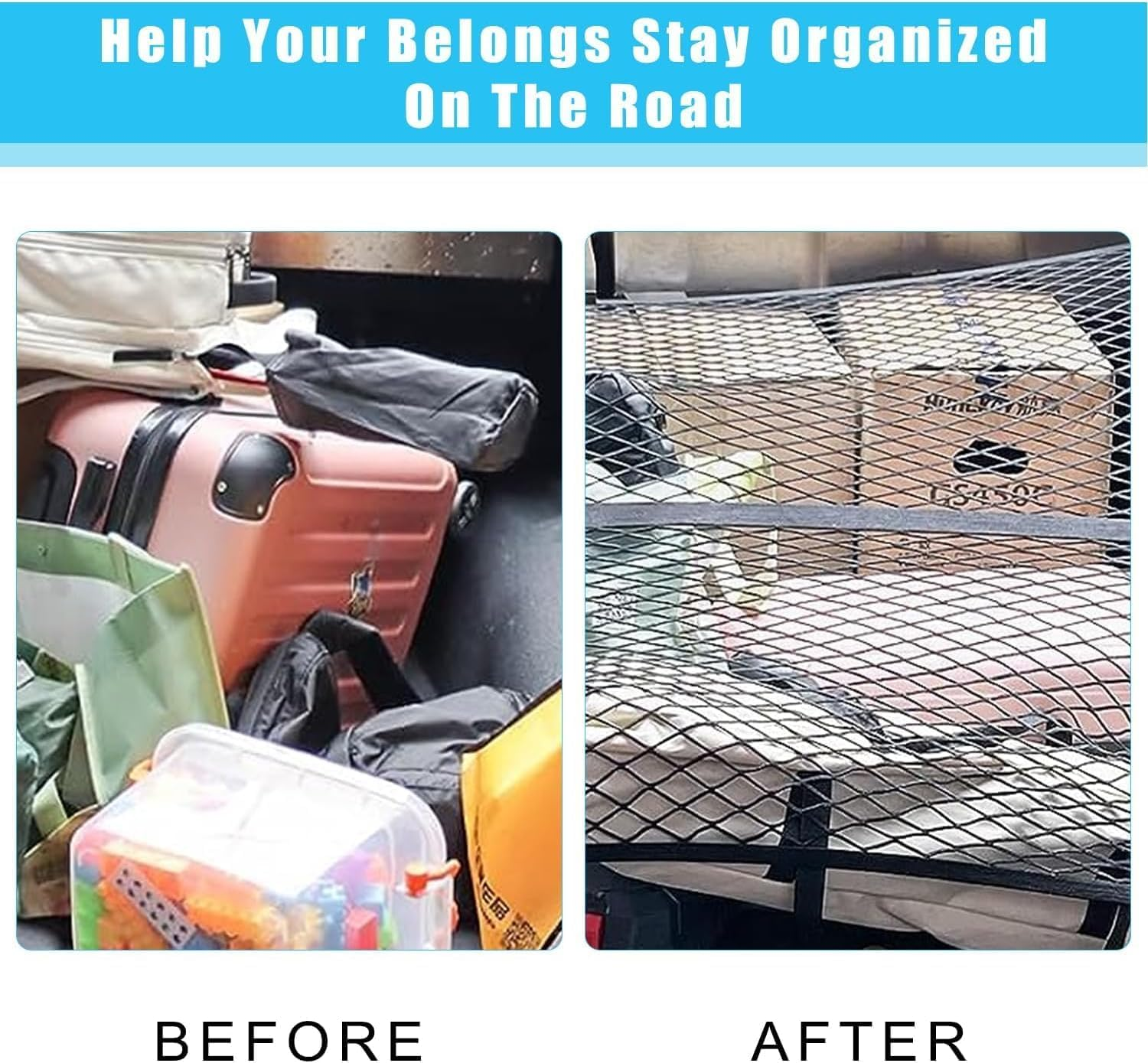 Truck Cargo Net, Heavy Duty Universal Elastic Truck Bed Cargo Net with 6 Metal Hooks, Adjustable Highly Elastic Storage Mesh Organizer for Car, Pickup Trailer, SUV, Boat, 4X4 FT Expands to 8X8 FT image number 3