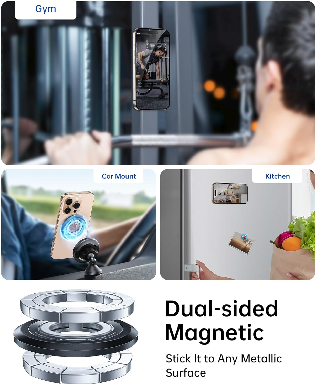 SYNCWIRE Phone Ring Holder Grip for Magsafe, 360&deg; Rotation Magnetic Cell Phone Grip Stand Two-Sided Magnetic Compatible with Iphone 17 16 15 14 13 12 Pro Max Fits Magsafe Accessories - Titanium Blue image number 7