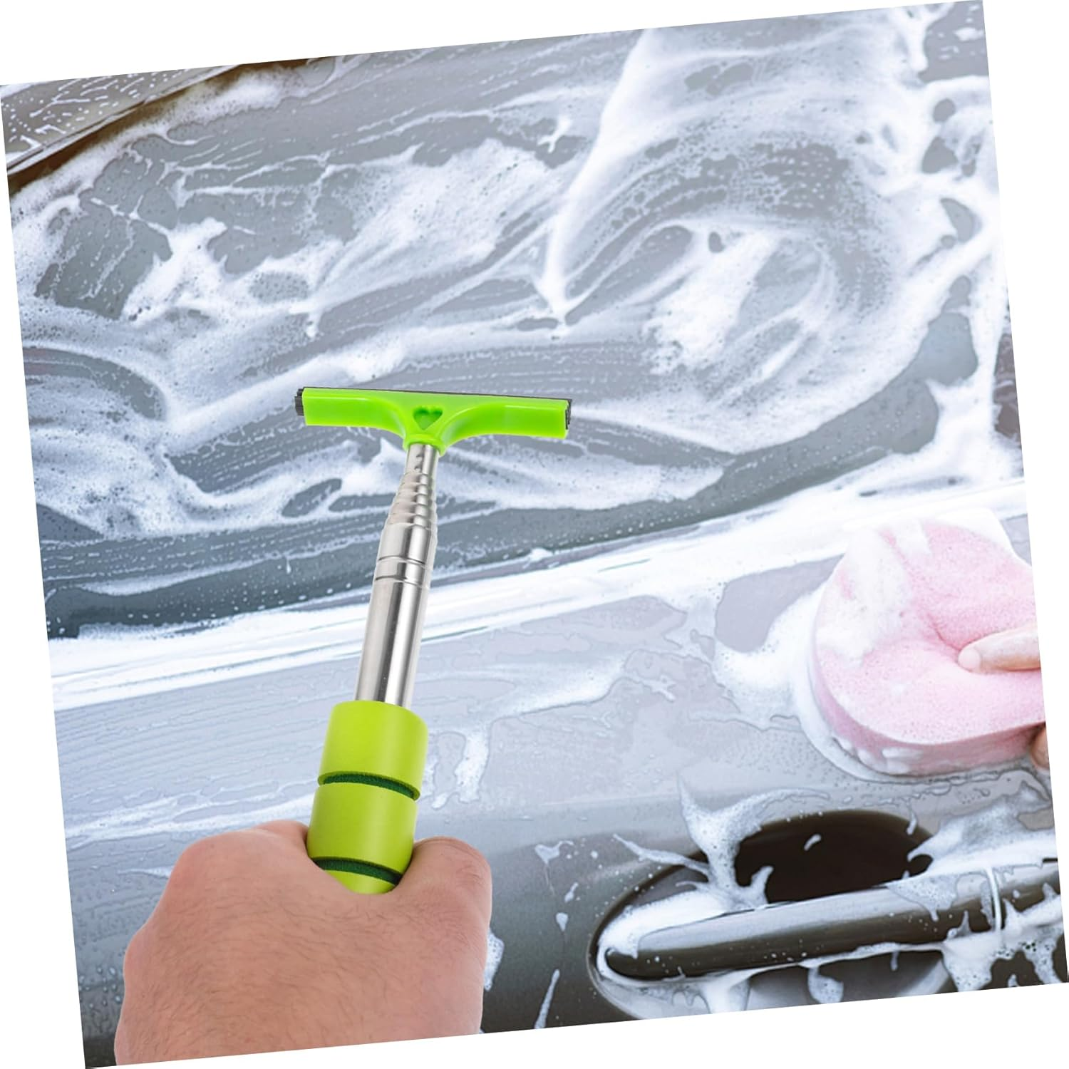 HORIALENCE Car Windscreen Cleaner Squeegee 3Pcs Set Retractable Rearview Mirror Window Cleaner Tool for Automotive Glass Exterior Care in Black, Green, and Pink