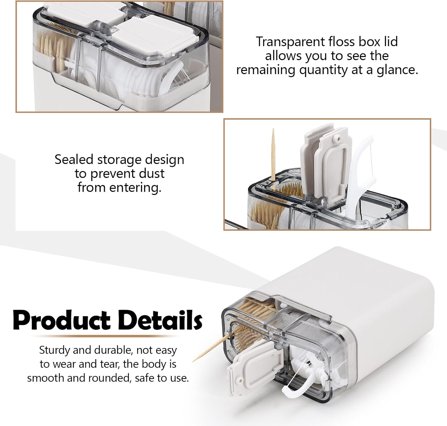 2 in 1 Toothpick & Floss Pick Holder Dispenser, 3Pcs Toothpick Holder with 360 Toothpicks & 90 Floss Sticks, Floss Pick Dispenser Toothpick Case for Home Travel image number 1