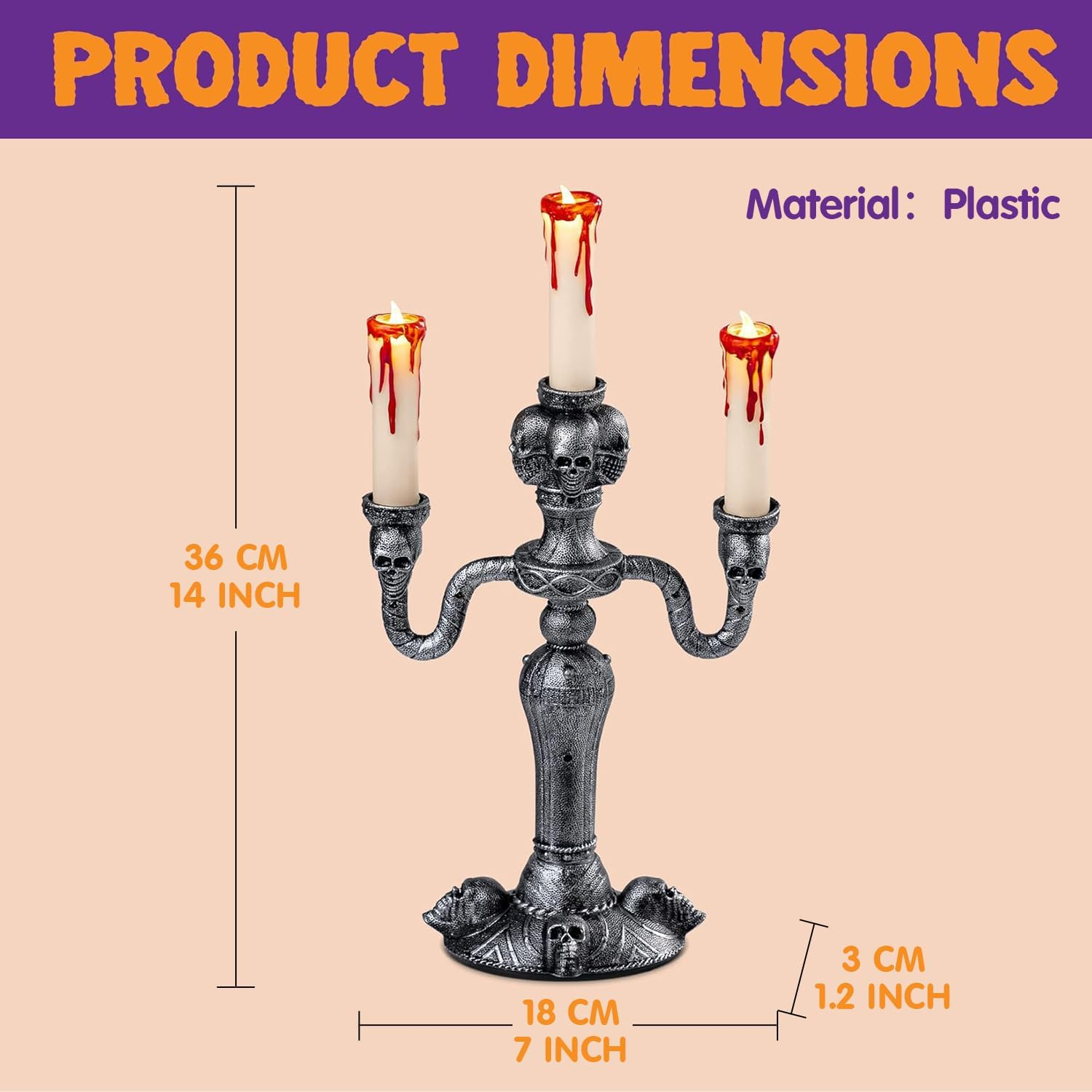 JOYIN 2 Pcs Skull Candelabra Halloween Decorations Indoor LED Lights Candles Holder Table Home, Scary Haunted House Mansion Decor image number 1