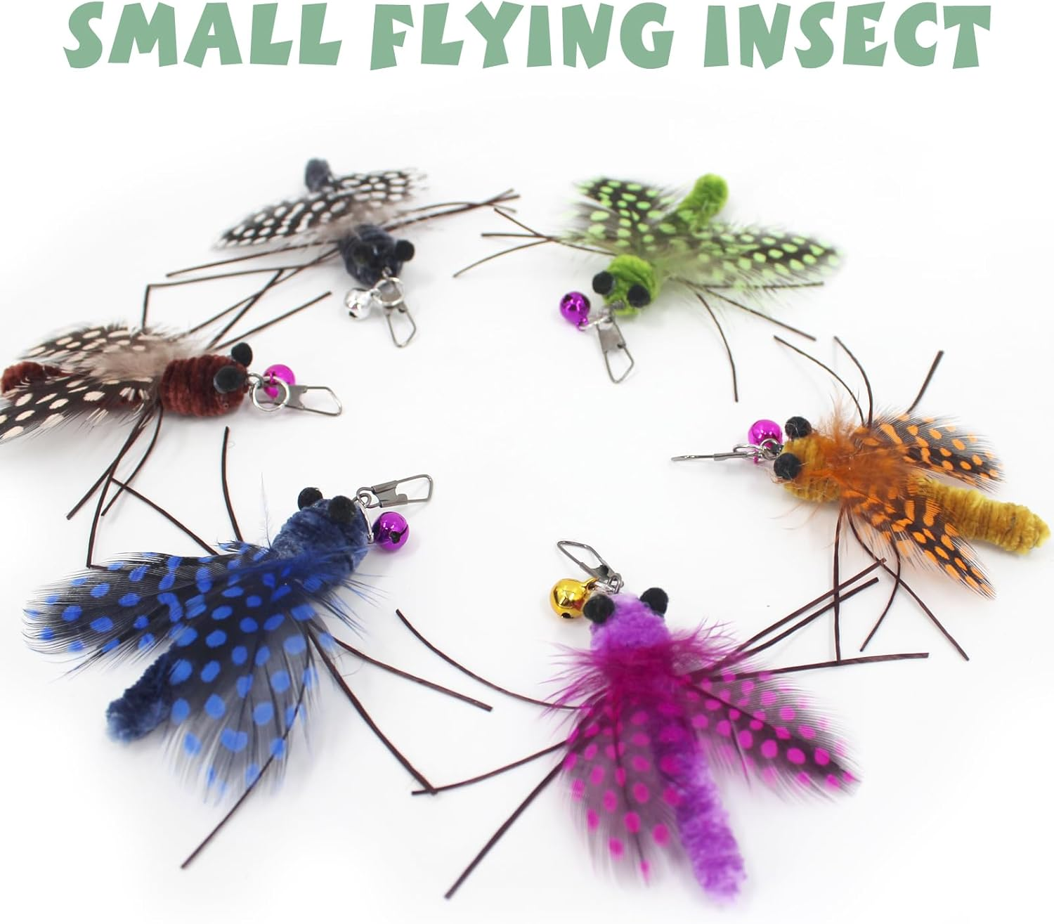 SONGWAY Cat Toy Wand Replacement - 6 Feather Wings Insect Cat Toys, Cat Feather Toy Refills, Cat Teaser Wand Attachments, Interactive Cat Toys for Indoor Cats - 6Feather Wings image number 6