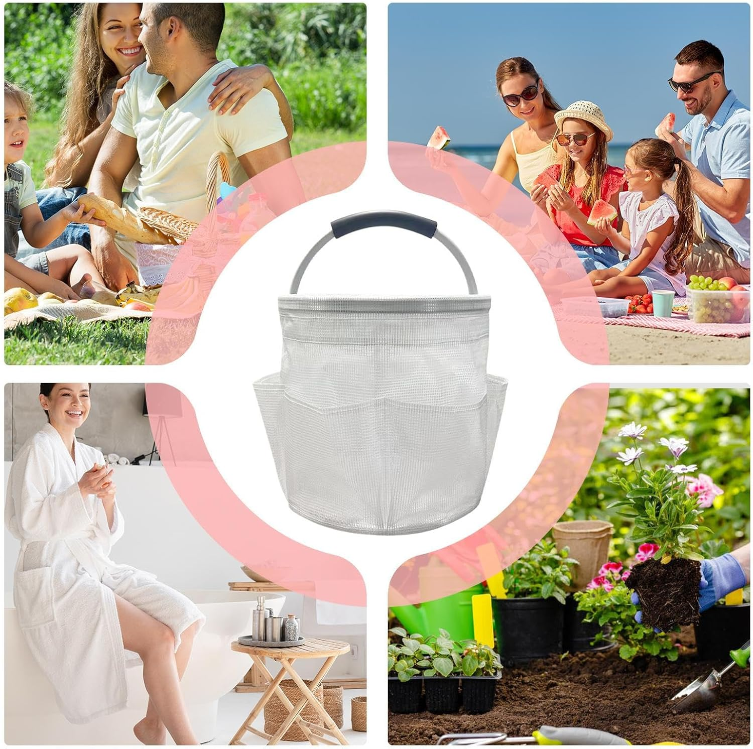 Nybhyjka Cleaning Caddy with Handle - Folding Toiletry Organizer Basket with Handle | Large Capacity Outdoor Activity Carrying Bin for Bathroom Dorm Room Swimming Beach image number 5