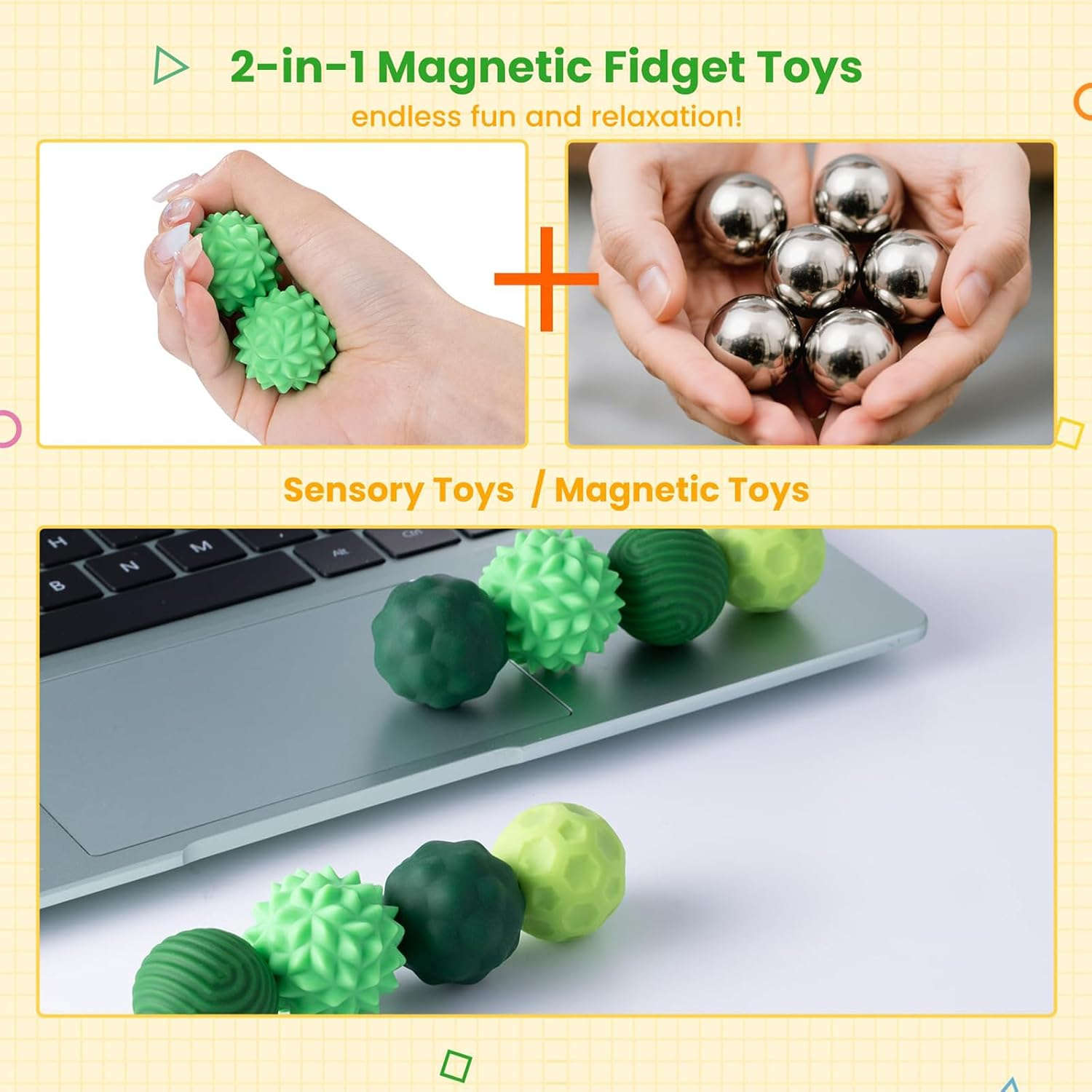 Silicone Magnetic Balls Fidget Toys for Adults & Teens, 8PCS Stress Relief Sensory Toys for Autism ADHD Anxiety, Fun Textures Gadgets, Office Desk Toy, Stocking Stuffers for Women Men Teen Gift, Large - Black image number 5