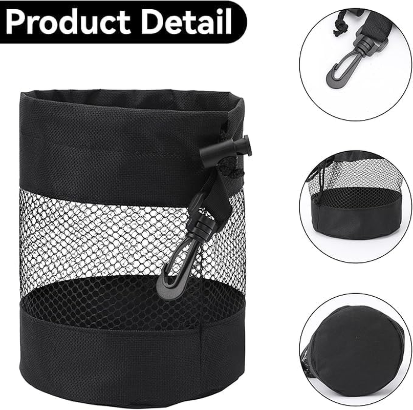 Leanockesa 2 Pcs Black Nylon Mesh Golf Ball Bags with Drawstring & Hooks, 7.08 X 5.11 Inch Portable Golf Ball Storage Pouch, Durable Golf Ball Organizer for Easy Access - Black image number 4