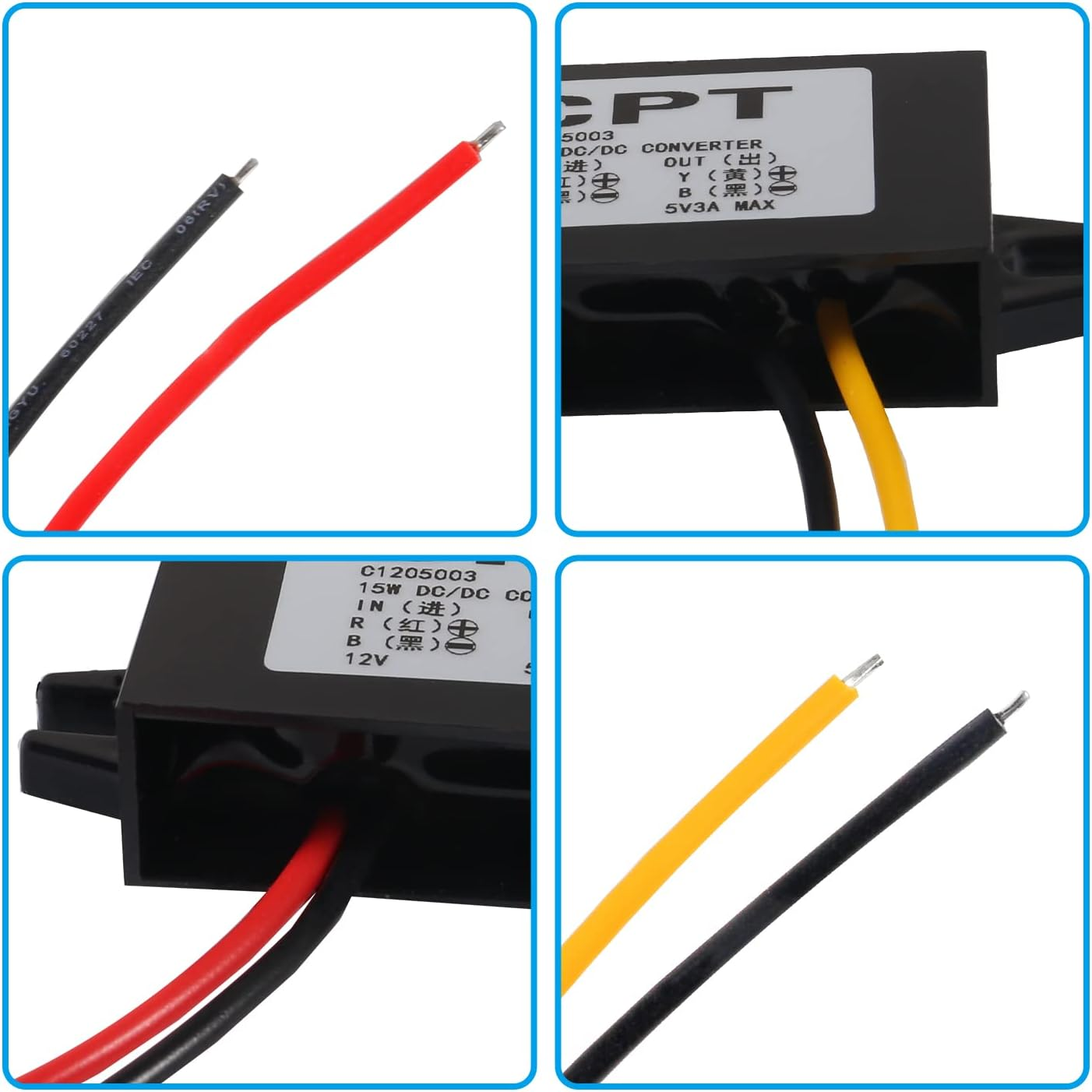 DIANN 12V to 5V 3A 15W Buck Converter Module - DC to DC Regulator Car Power Converter with Wire Interface