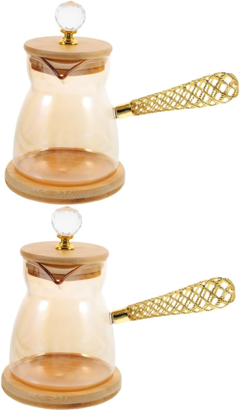 INOOMP 2Pcs Glass Turkish Coffee Maker Pot Side Handle Glass Teapot Small Milk Kettle for Home Kitchen Brew Tea