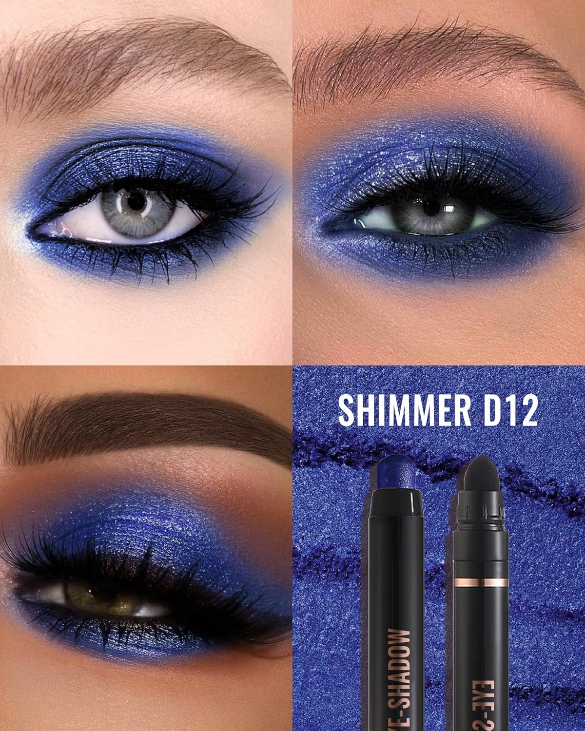 Blue Glitter Eyeshadow Stick, Rotating Creamy Silky Eyeshadow Stick, Waterproof and Long-Lasting, Shimmer Eyeshadow Pen Crayon with Smudger, Highly Pigmented Eye Makeup for Wrinkle Free D12 image number 5