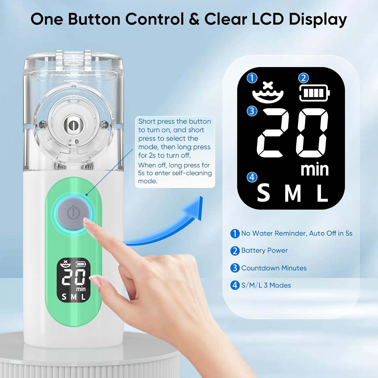 Nebuliser Machine for Adults&Kids, Portable Mesh Nebuliser, Handheld Nebulizers Device Rechargeable with Masks&Mouthpiece for Travel Use, LCD Display (Green) image number 2