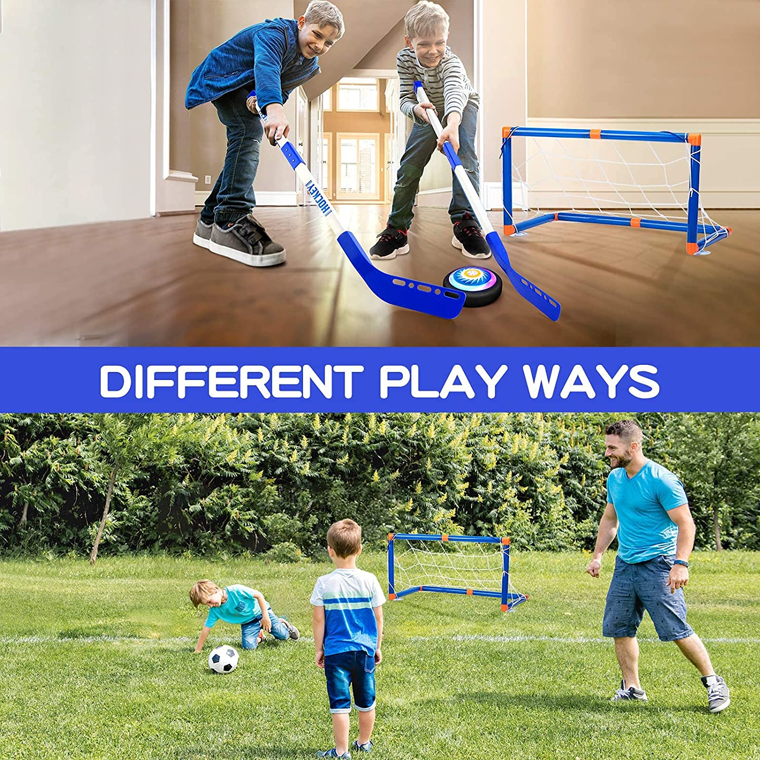 OASO Kids Toys Hover Hockey Soccer Ball Set with 3 Goals, Rechargeable Floating Air Soccer Ball with Led Light and Foam Bumper, Indoor Outdoor Sport Games Toys Gifts for Boys Girls Aged 3 4 5 6 7 8-12 image number 1