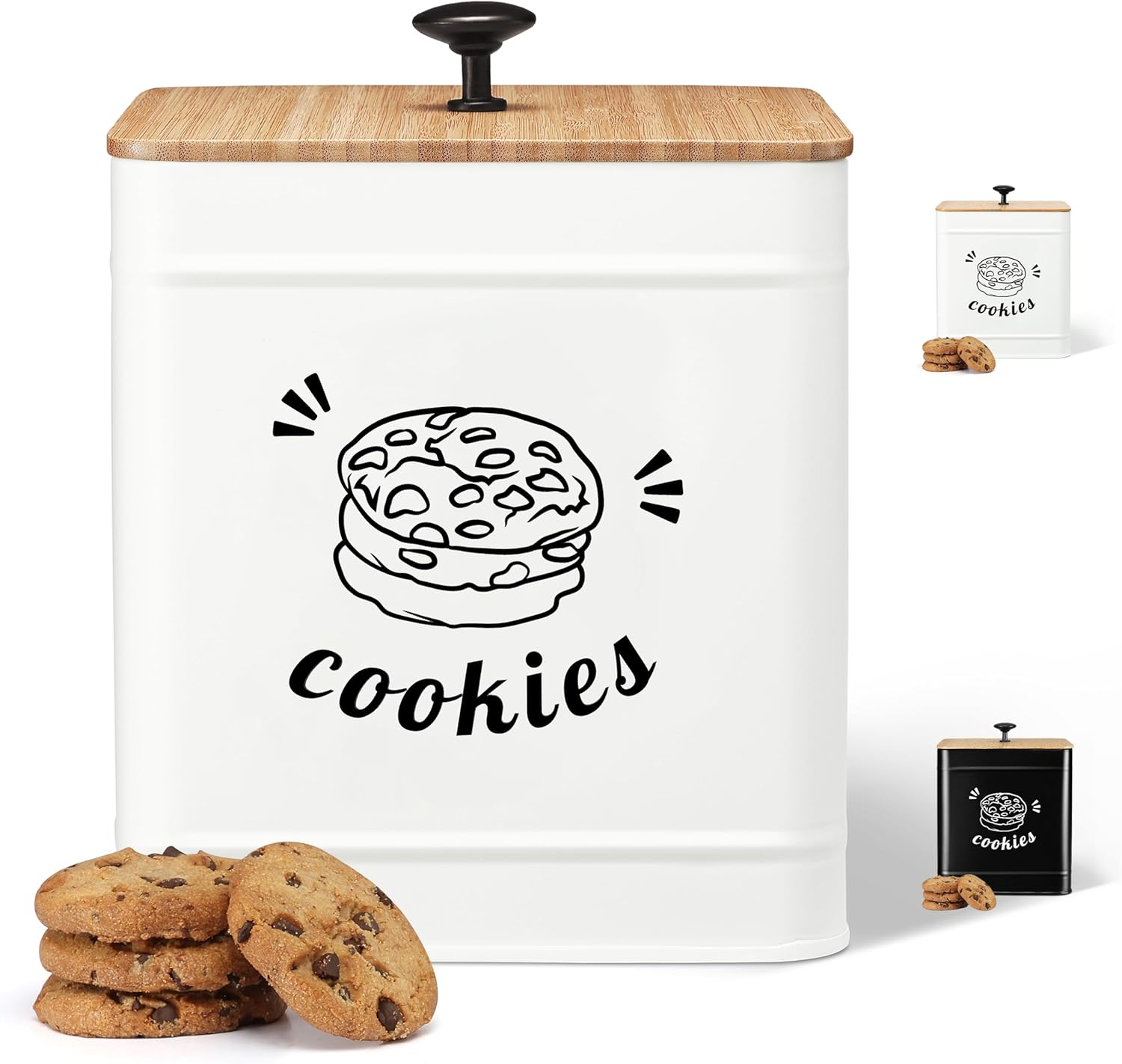 PERFNIQUE 3.5L Cookie Jar with Lid Airtight, Cookie Tin with Bamboo Lid, Cute Cookie Jars for Kitchen Counter Decorative, Food Storage Container for Candy, Cookies, Dessert, Farmhouse Home Decor
