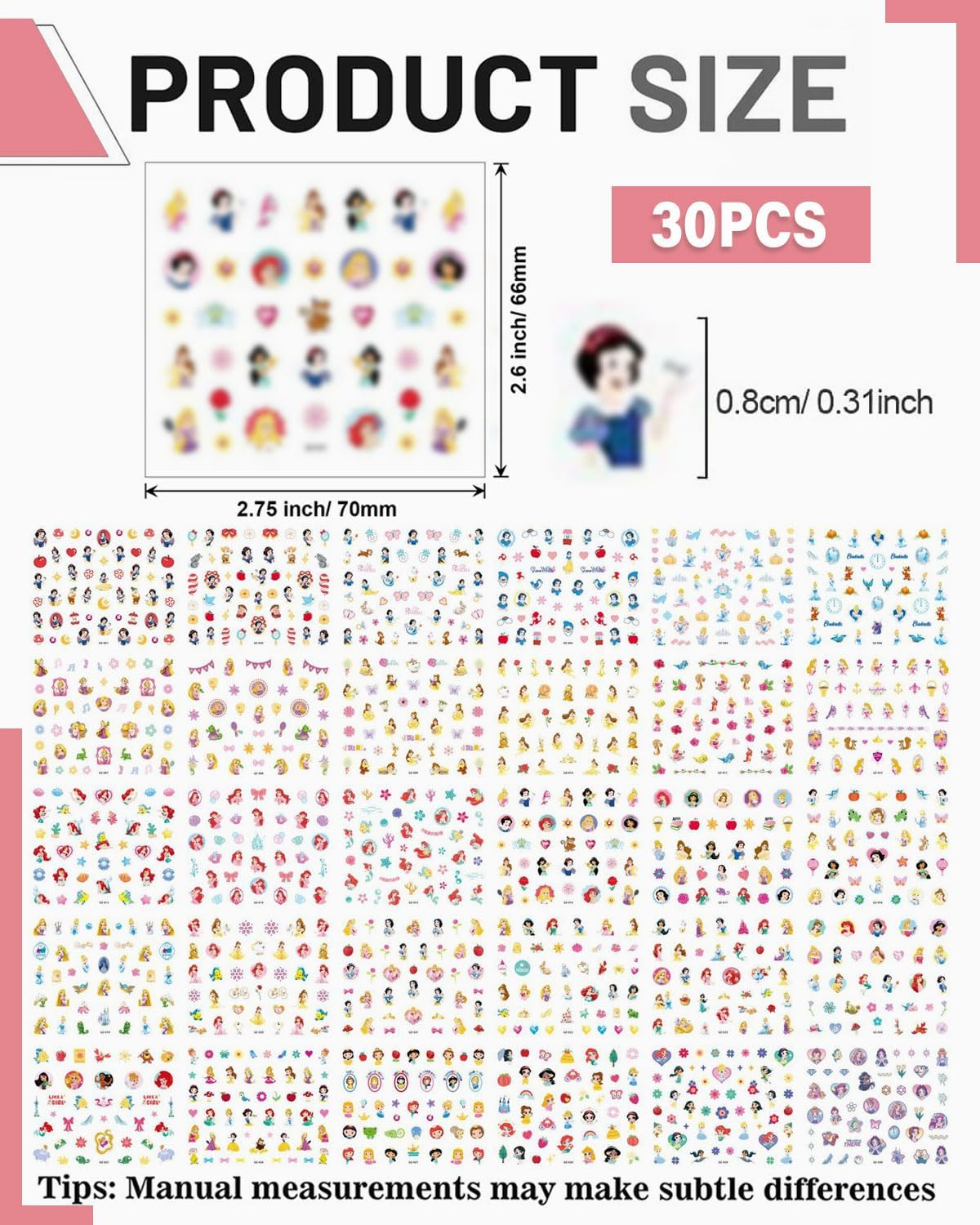 SCJJZ 30 Sheets Nail Stickers Self-Adhesive Mermaid Princess Nail Design Self-Adhesive Nail Stickers Nail Design Accessories Nail Stickers for DIY Decorations, Manicure, Mobile Phone Cases image number 5