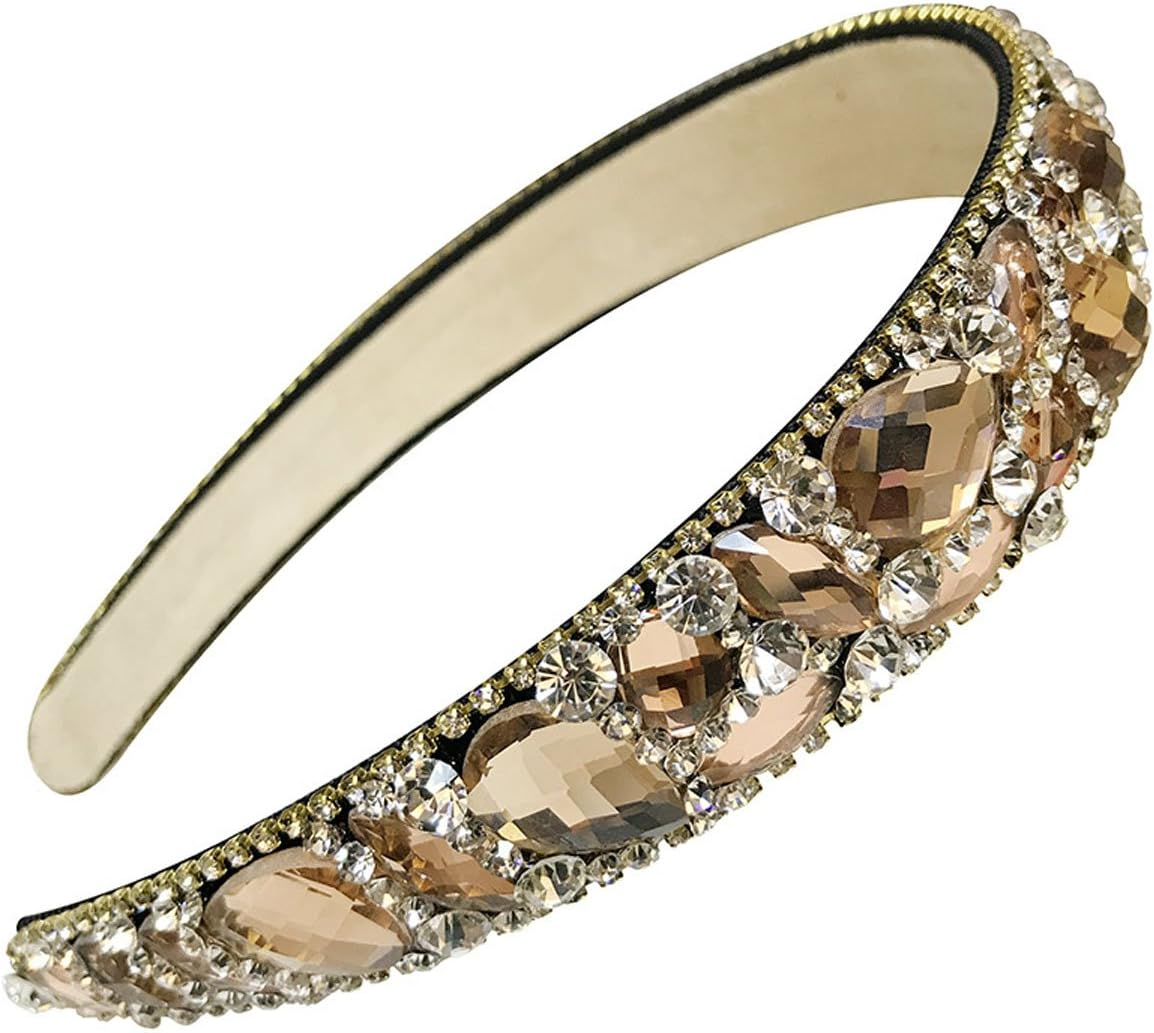 Handmade Luxury Irregular Sparkle Crystal Rhinestone Wide-Edge Headband Hair Hoop Band - Fashion Hair-Band Headwear Accessories for Women Lady Girls (Champagne)