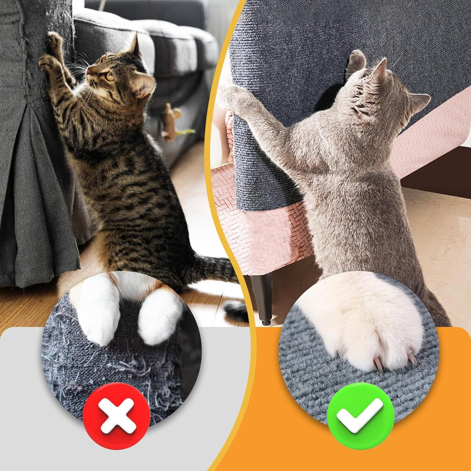 200 X 40 Cm Cat Scratch Furniture Protection, Self-Adhesive Cat Scratch Pad Couch Cat Scratch Protection for Cats DIY Climbing Cat Claws for Indoor Cats Scratching Grey