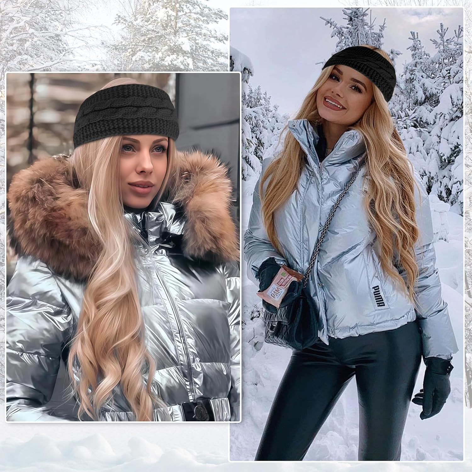 Pack of 4 Women'S Winter Warm Headband Winter Thick Knitted Headbands Lined Winter Headband Women for Running Workout Skiing image number 3