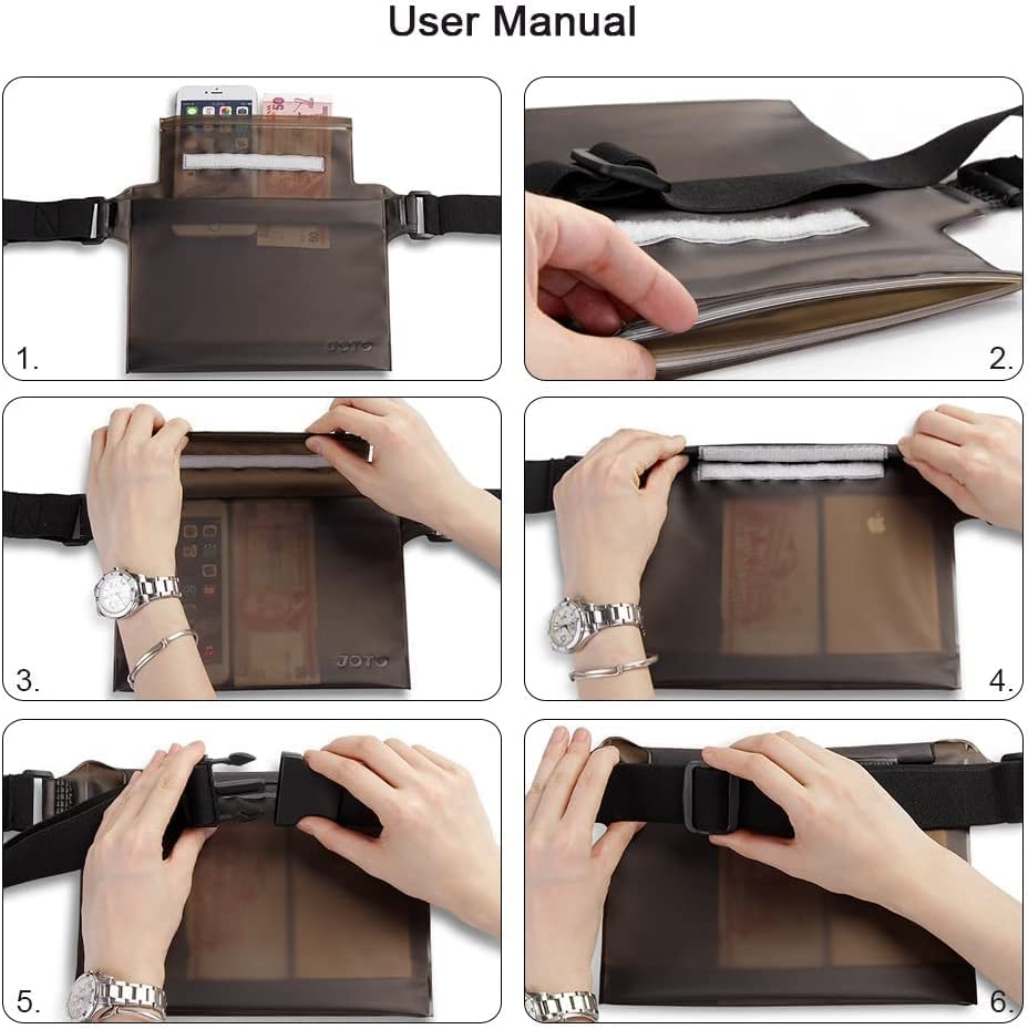 Waterproof Case Dry Bag Pouch Waist Pack with Strap, JOTO Waterproof Case Bag for Beach, Swimming, Boating, Fishing, Protect Your Cellphone, Camera, Cash, Wallet, Passport from Water Sand (Black) image number 2