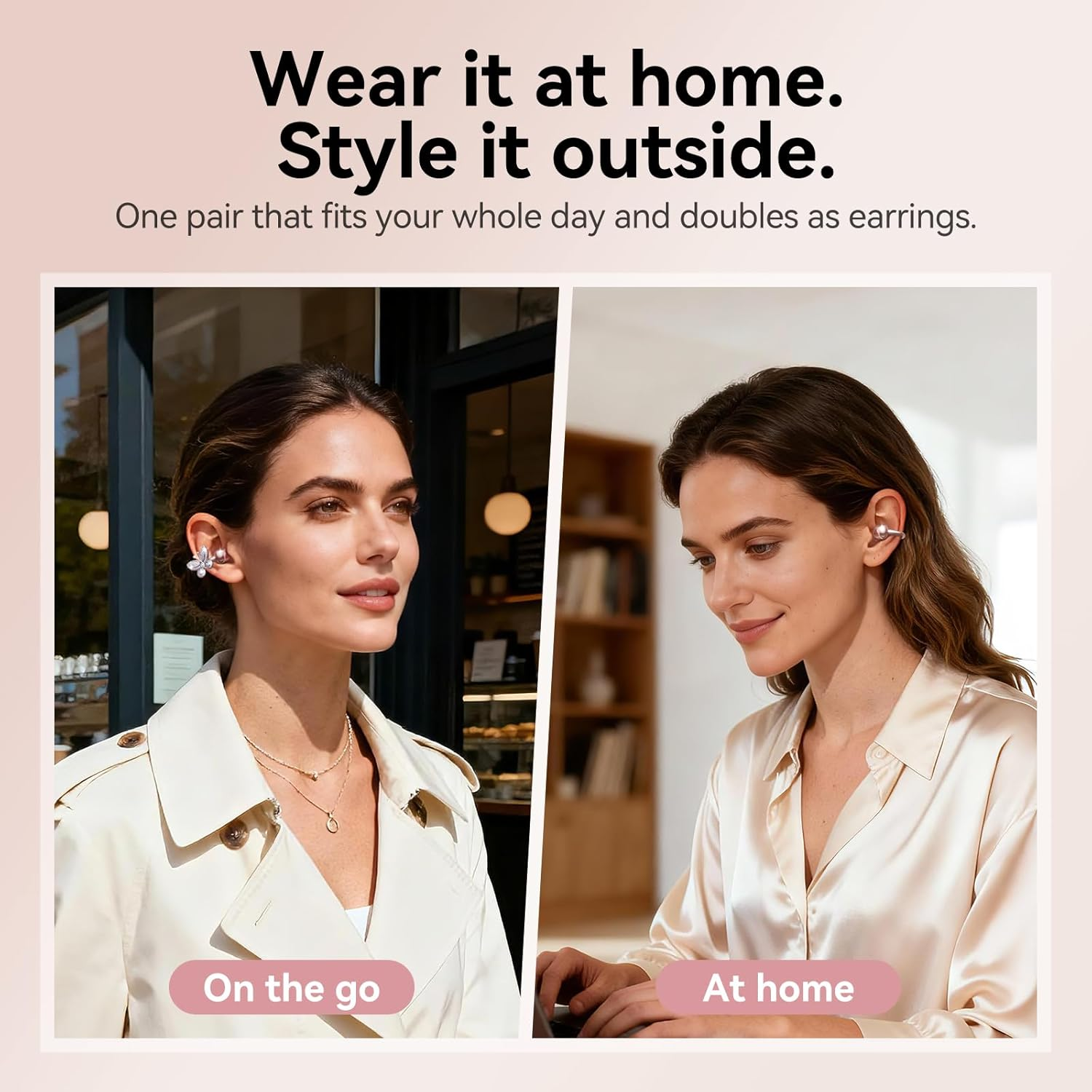 Kinglucky Stylish Open-Ear Clip-On Headphones with Detachable Earrings, Lightweight & Comfortable Fit, Fashionable Open-Ear Earbuds for Women, Ideal for Work, Running, and Daily Wear Pink (Butterfly) - Rose Gold image number 5