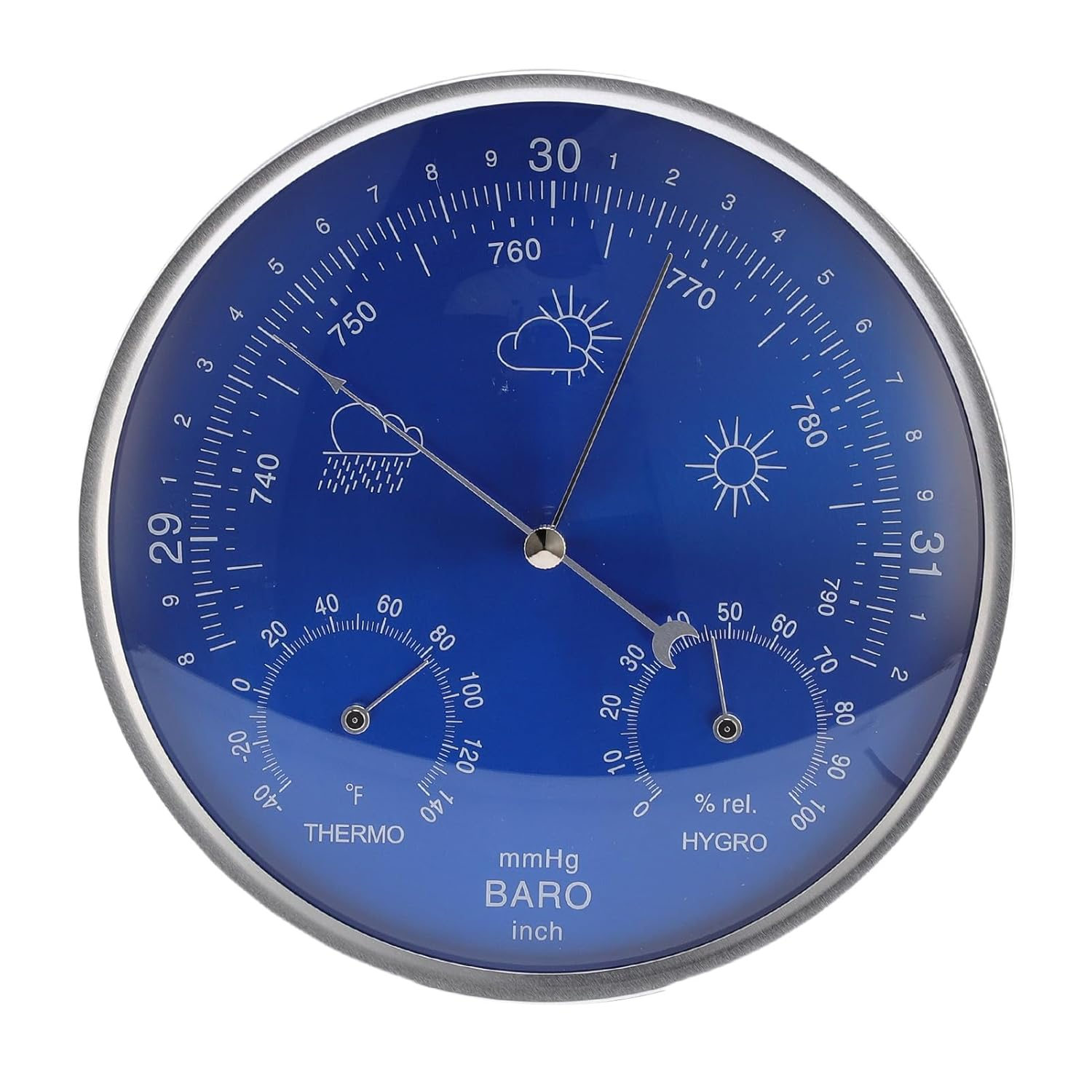 Sorandy All Season Thermometer Barometer Hygrometer, Aluminum Alloy 3 in 1 Indoor Outdoor Weather Station with Large 7.09In Dial, Predicts Weather Trends image number 5