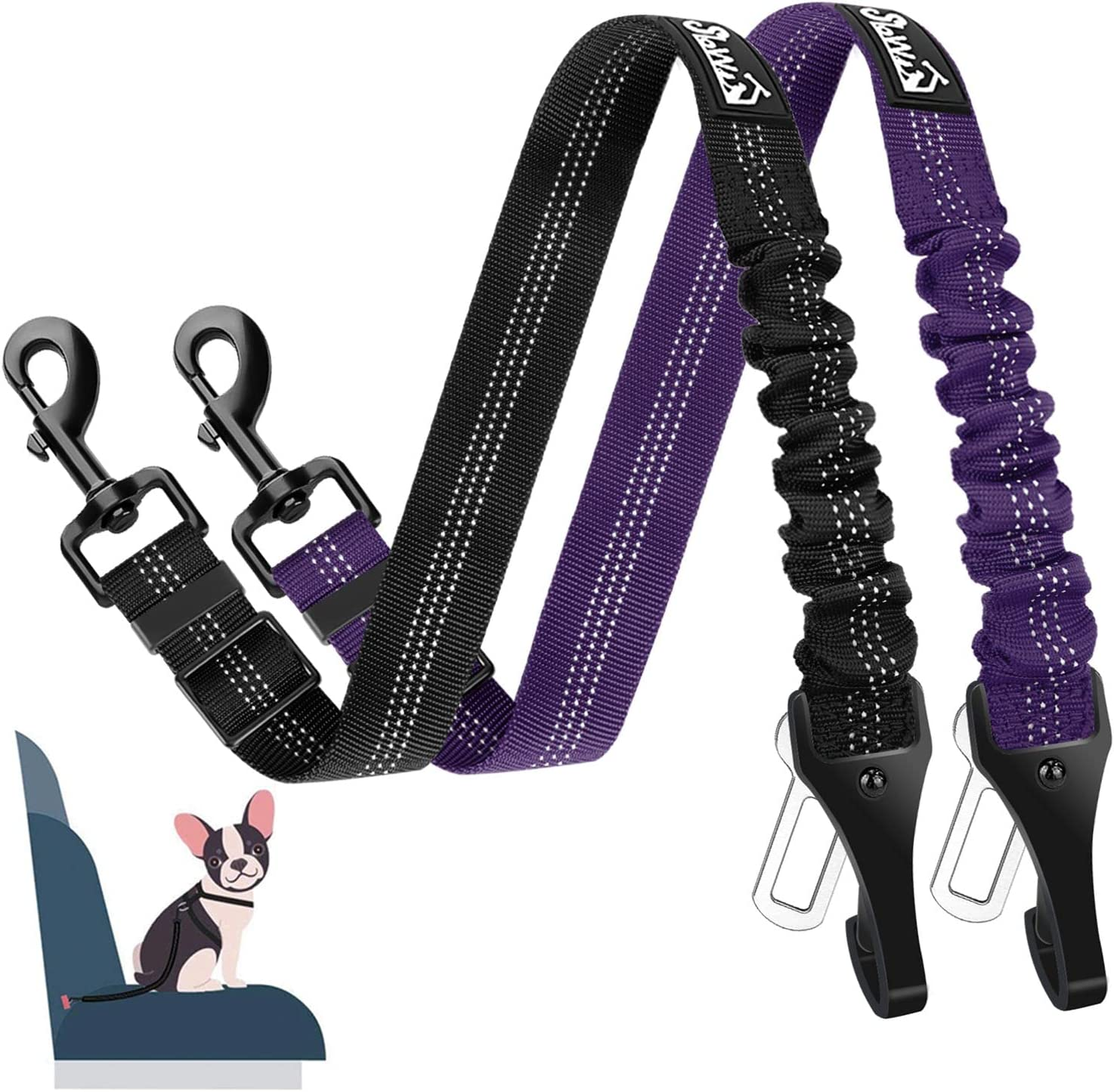 Slowton Dog Seat Belts for Car, 2 Packs Safety Dog Car Seat Belt Latch Bar Attachment Metal Buckle Dog Car Seatbelt Vehicle Trip Travel for Dogs Heavy Duty Elastic Tether for Daily Use in Car image number 4