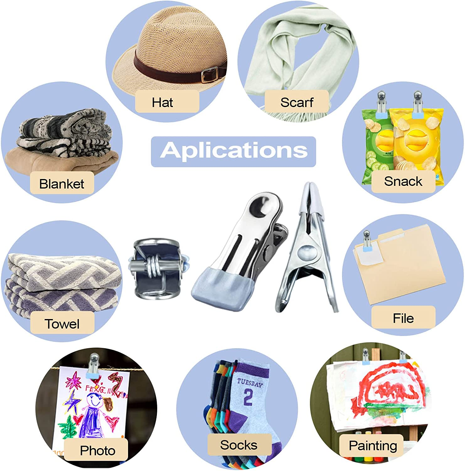 Heavy Duty Clothes Pins for Hanging, Stainless Steel Strong Clips for Crafts, Beach Towel, Kitchen, Fabric, Utility Drying Pegs, Outdoor Clothesline - White image number 4