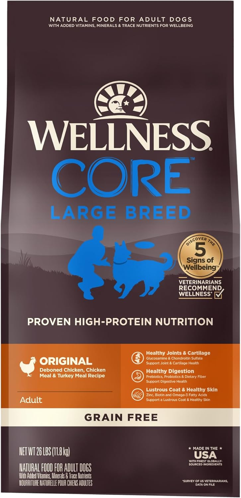 Wellness CORE Dry Dog Food, Large Breed, Grain-Free, High Protein, Natural, Original Chicken & Turkey Recipe, (11.8Kg Bag) image number 6