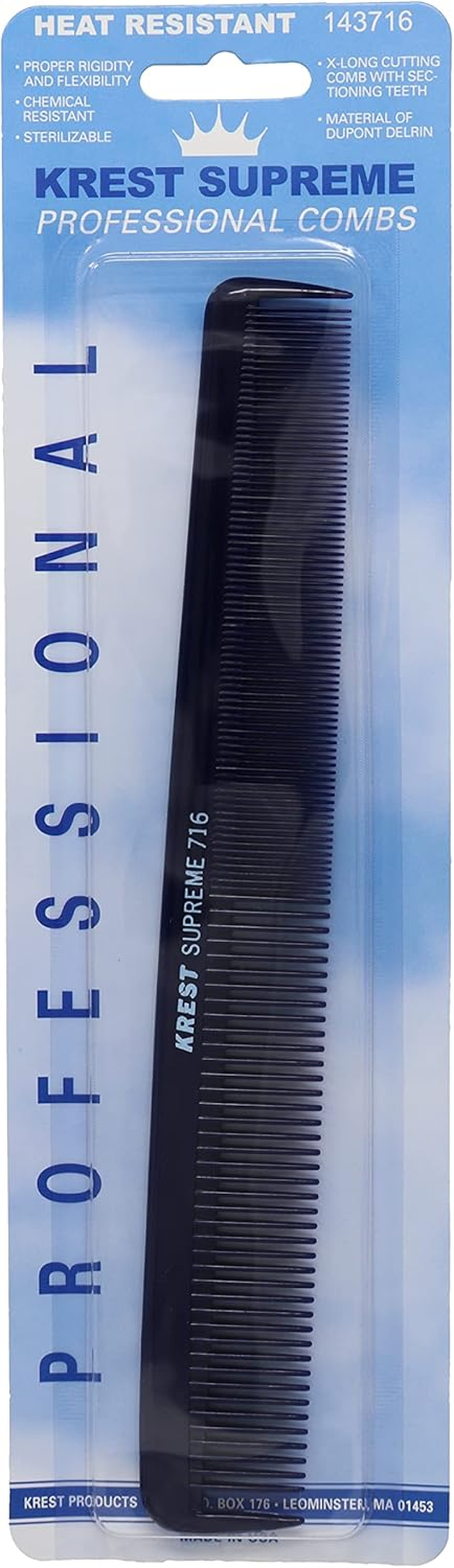 Krest Combs 8.5 IN. Supreme Professional Comb Extra-Long Cutting Combs W. Sectioning Tooth 1 Pc.