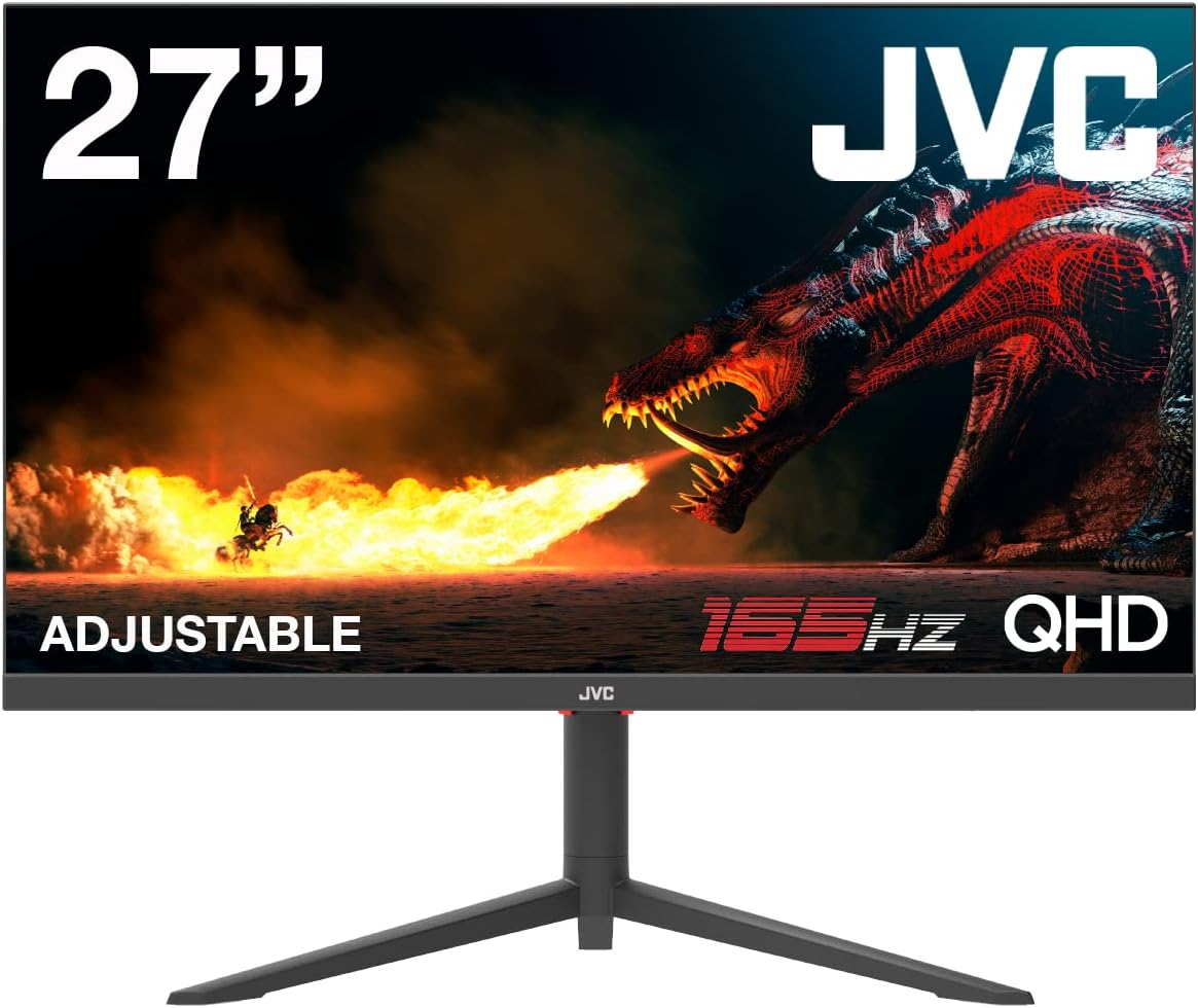JVC 27 Inch Monitor,Qhd (Quad High Definition) Display, 4-Way Adjustable Monitor Stand, Ambient Lighting, Displayport & HDMI Inputs, Fast 1Ms Response & 165Hz Refresh Rate Gaming Monitor (LT-GN27425A)
