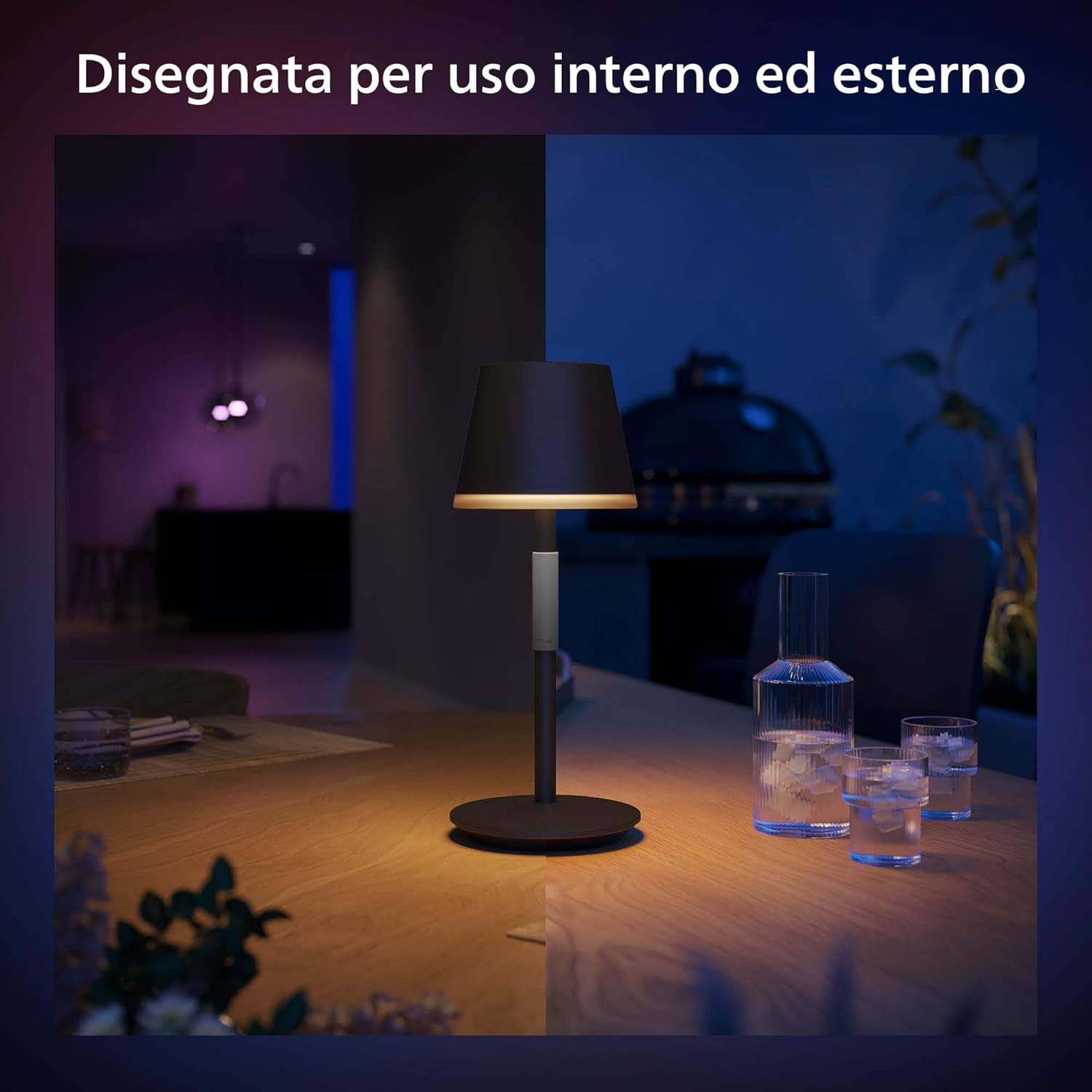 PHILIPS Hue White and Color Ambiance Hue Go Portable Table Lamp with Smart White and Coloured Lights, Dimmable, Table Lamp Design for Indoor and Outdoor Use, IP54, 6.2 W, Black image number 1