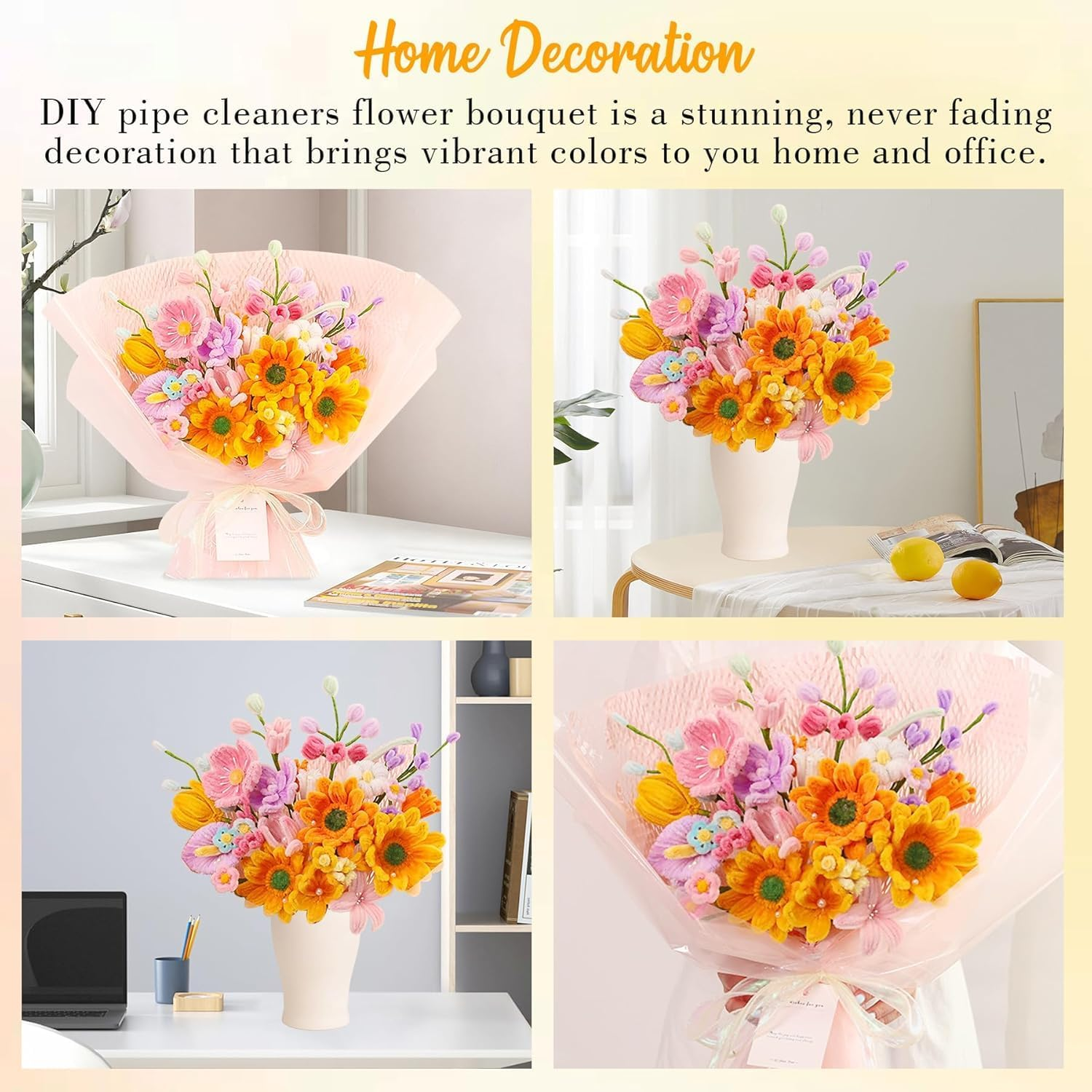 Pipe Cleaners Craft - Pipe Cleaners Flowers, Pipe Cleaner Flower Kit, DIY Pipe Cleaners Flower Bouquet Craft Supply Kit for Art Project Activity, Birthday Anniversaries Graduations Gifts