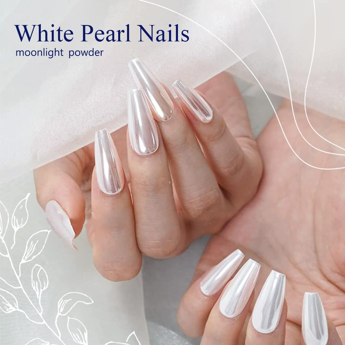 Pretty Diva White Chrome Nail Powder - 1G Super Glossy Mirror Effect White Moonlight Nails Chrome Powder Metallic Chrome Pigment for Nails image number 2