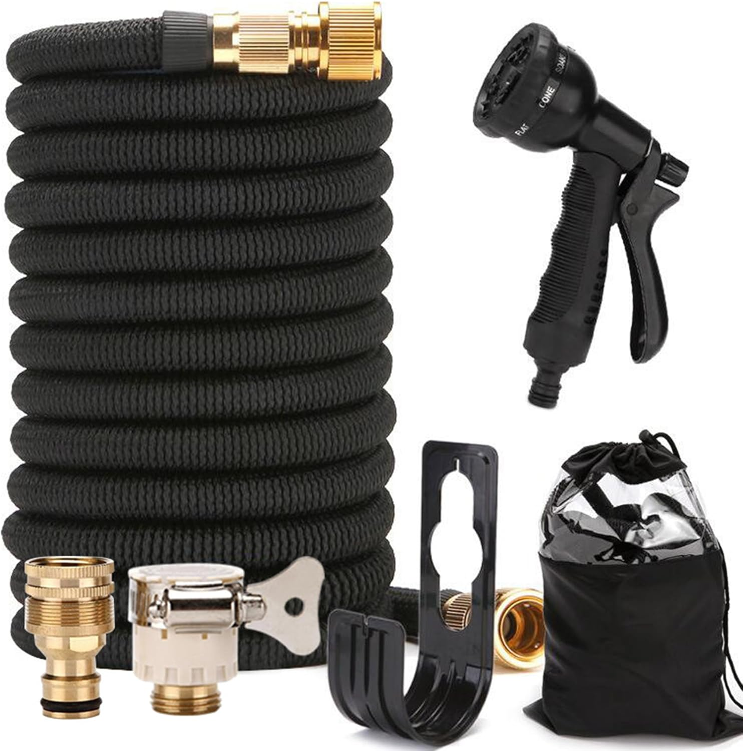 ZAOZAOLLND Garden Hose, 75/50Ft Expandable Garden Hose, with 8-Pattern Nozzle, 1/2' & 3/4' Convertible Connectors, Lightweight and Easy to Store (Black, 22M) image number 1