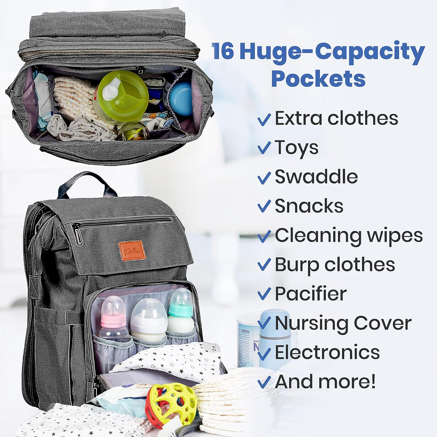 PILLANI Baby Diaper Bag Backpack - Baby Bag for Boys & Girls, Diaper Backpack Baby Registry Search, Newborn Essentials - Blue Dinosaur_Classic image number 6