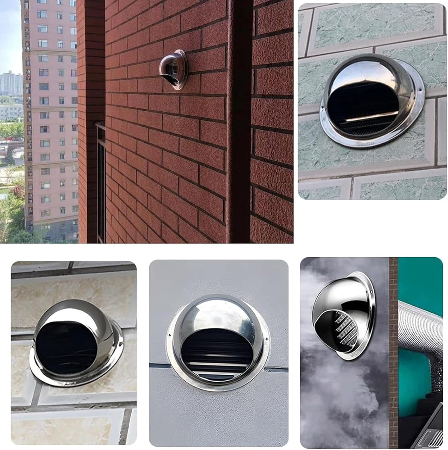 Vent Hood, Stainless Steel Ventilation Cap, round Louver Grille Cover, Wall Mount Exhaust Covers Vents Outlet, Wall Mount Air Ducting Ventilation Outlet image number 1