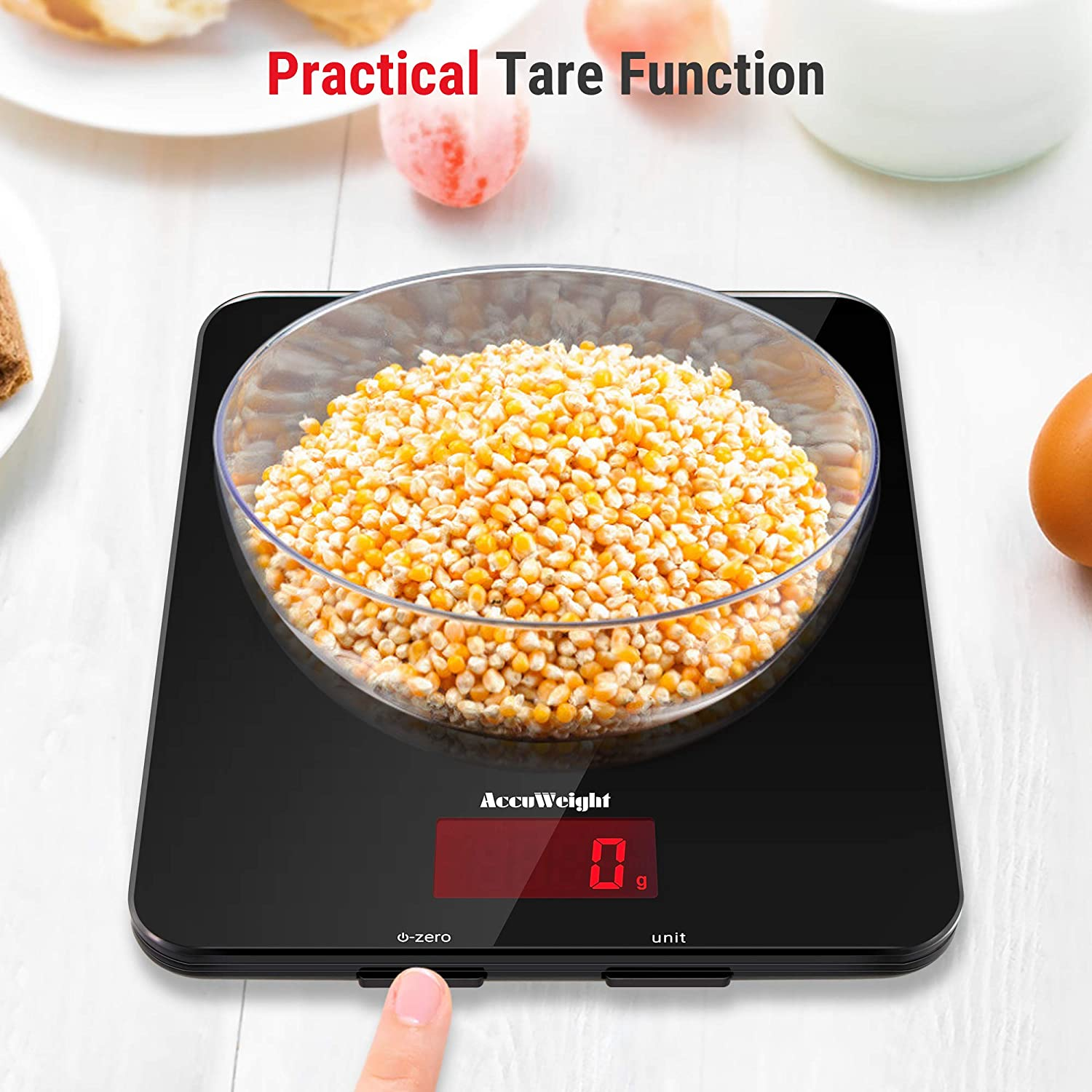 Accuweight Digital Kitchen Scale, 5Kg/11Lb Capacity, Coffee Scale with 5 Units & Tare Function, 7.8-Inch Tempered Glass Food Scale for Baking, Coffee, and Cooking, Digital Scale with Backlit Display image number 1