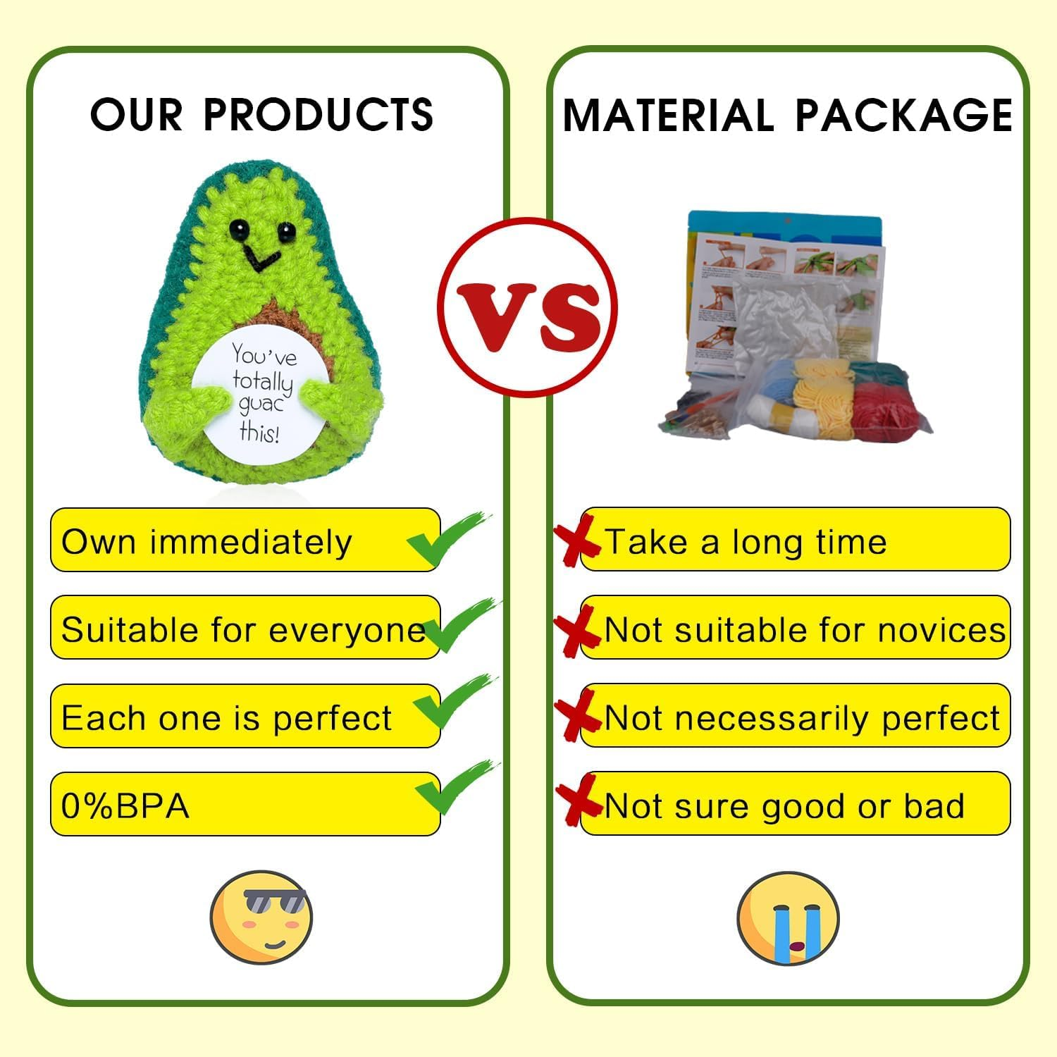 Handmade Funny Positive Avocado Crochet Stuffed Crafts Amigurumi Plush Emotional Support for Birthday Gifts Encouragement Funny Gag Gifts image number 3