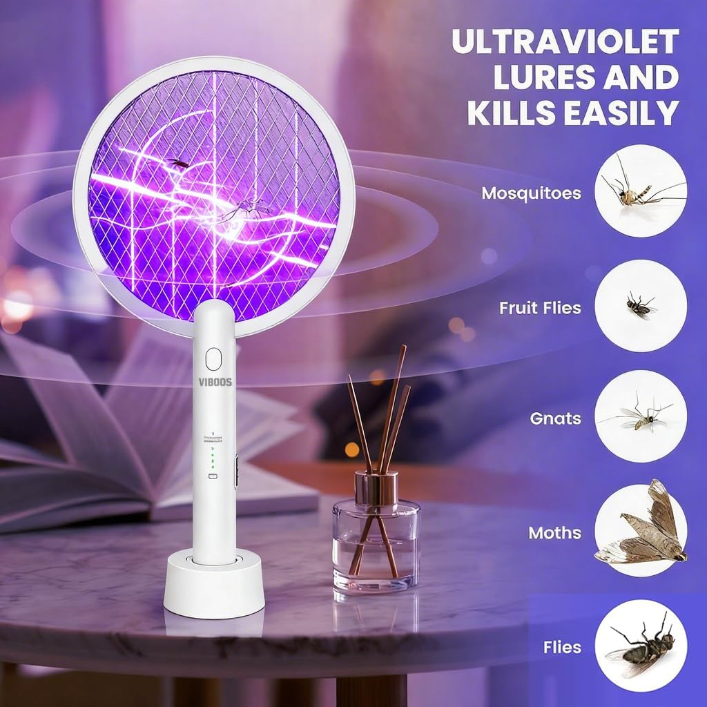 VIBOOS Electric Fly Swatter Racket, 2 in 1 Electric Bug Zapper USB Rechargeable, 4000V Indoor Outdoor Mosquito Zapper with 5 Layer Safety Mesh, Cordless Insect Killer Trap Home Office Camping Patio image number 5