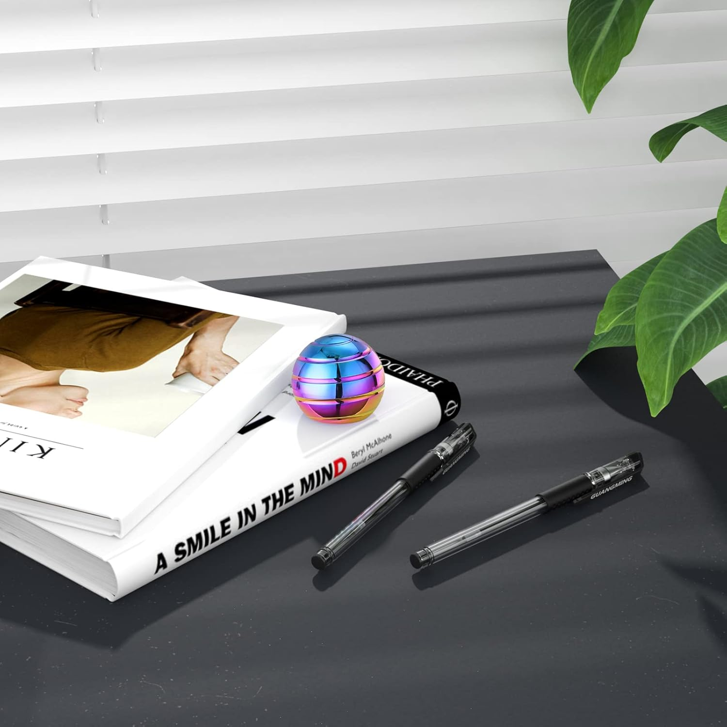 Yichenxi Kinetic Desk Spinning Toy Balls, Office Anxiety Fidget Toy for Adults, Optical Illsion Desktop Cool Gadgets for ADHD, ADD, Stress Relief (Rainbow A), TB-4 image number 1