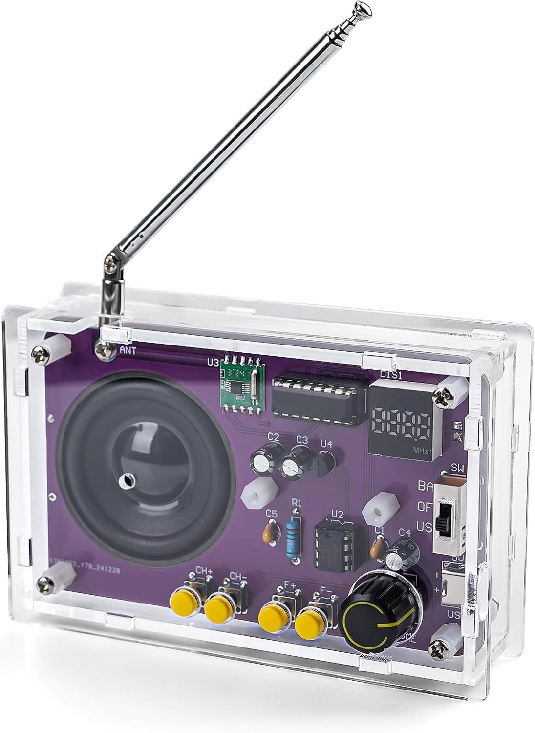 Radio with Large Speaker and Acrylic Case,Diy FM Radio Soldering Project, Electronic Soldering Practice Kit for High School STEM Education, 87-108Mhz image number 2
