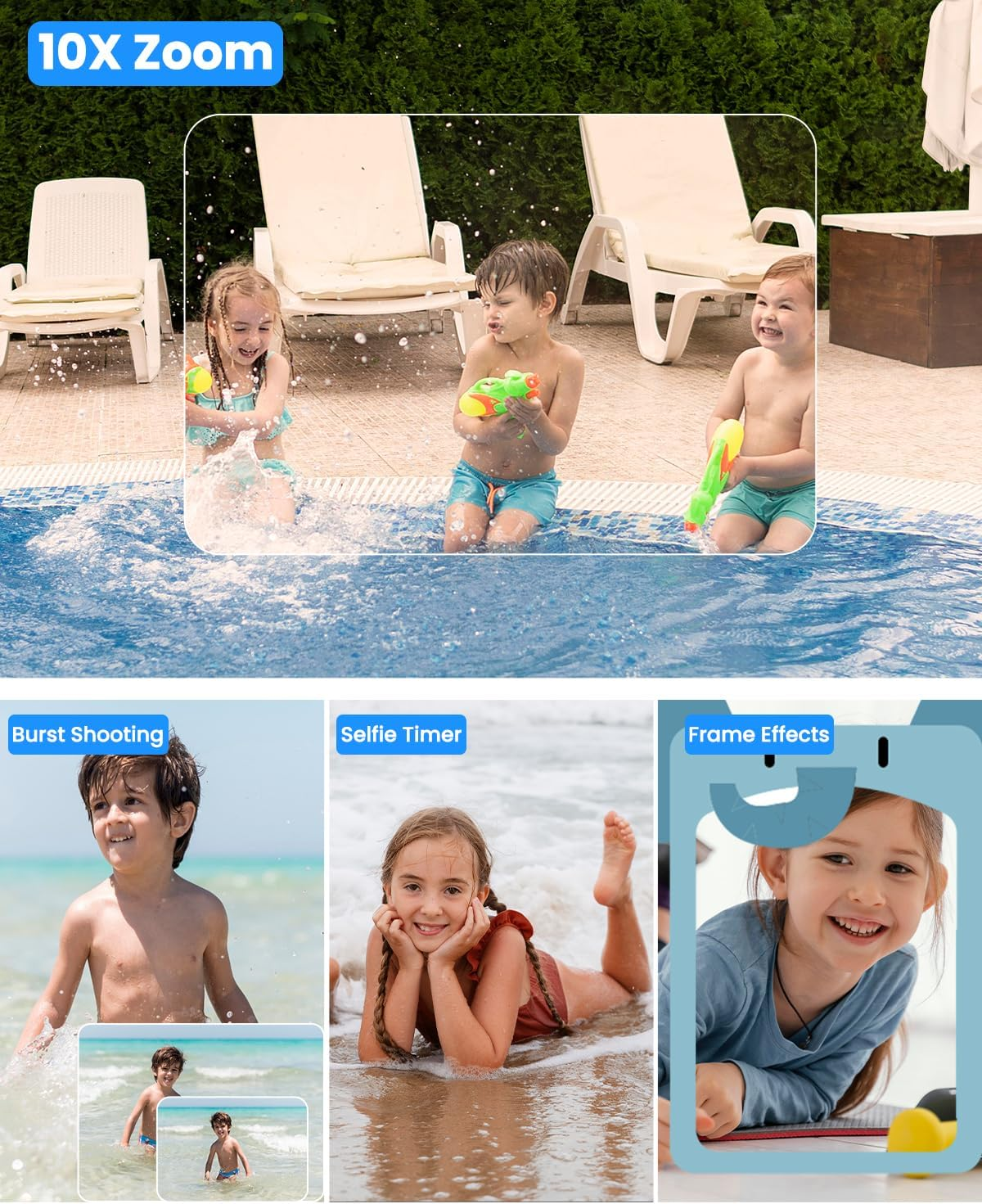 10FT Underwater Camera for Kids, Kids Waterproof Camera, 1080P Video Camera for Snorkeling, Christmas Birthday Gifts Pool Toys for Boys Girls Ages 4-12, Toddler Digital Action Camera with 32GB Card image number 1