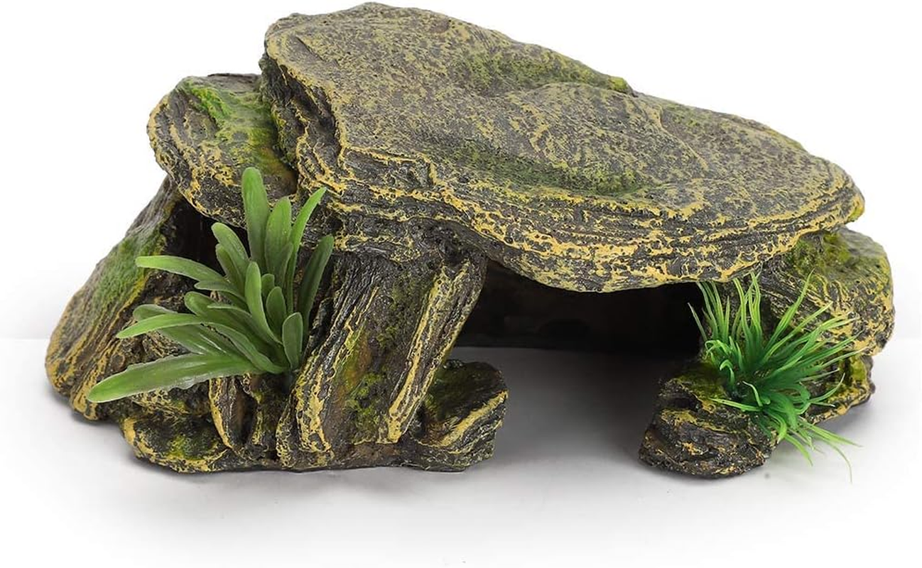 Reptile Rock Hide Cave, Aquarium Small Terrarium Hideouts Turtle Resin Habitat Basking Platform Lizard Hiding Hideaway Shelter Spiders Frog Amphibians Bearded Dragon Tank Snakes Tortoise Betta Shrimp image number 1