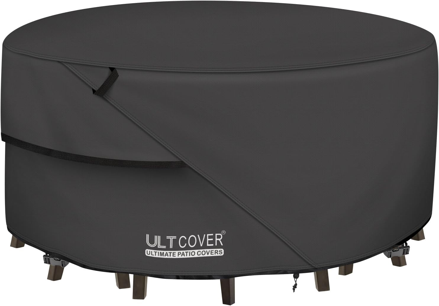 ULTCOVER round Patio Furniture Cover - Outdoor Waterproof Table with Chair Set Cover 76 Inch, Black